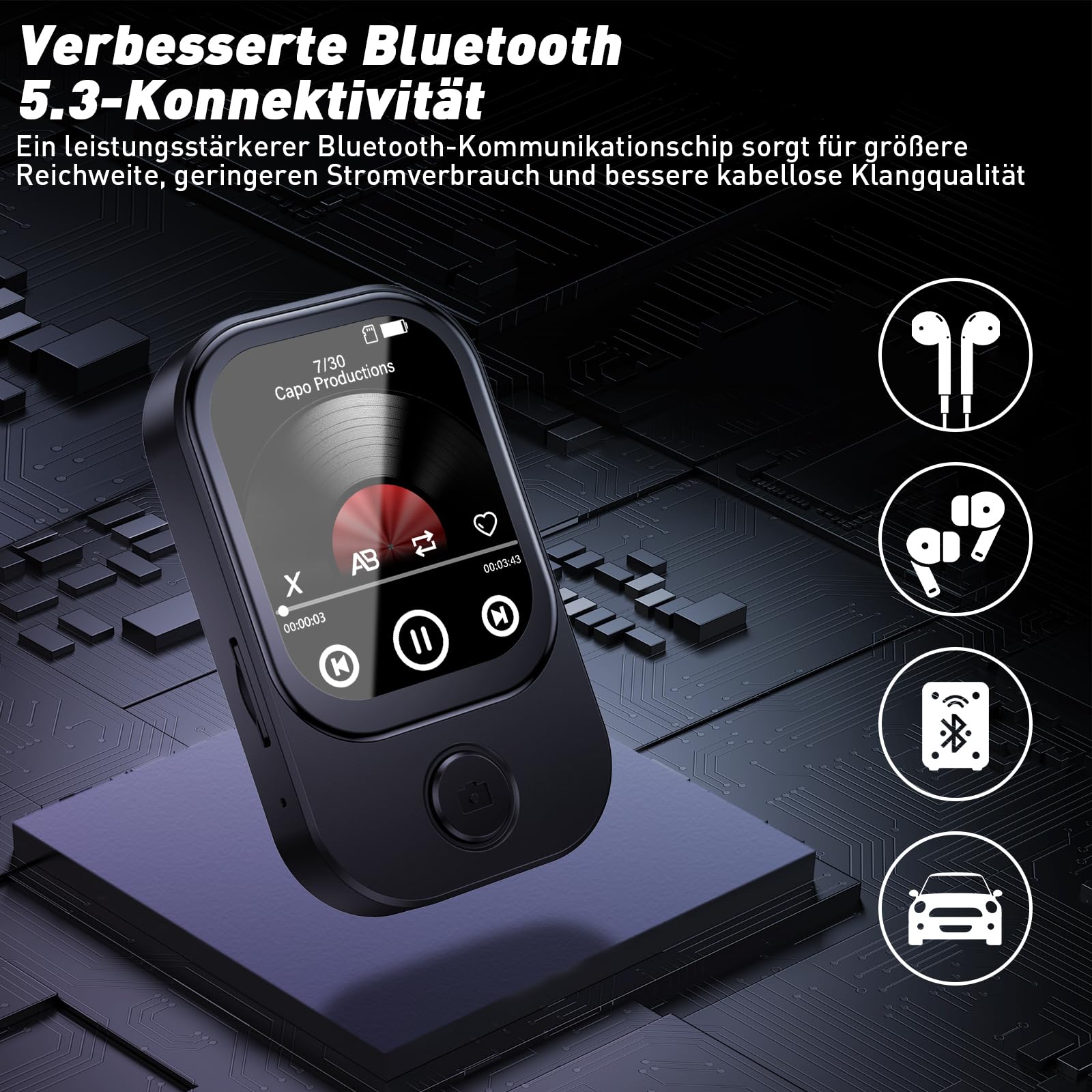 64GB MP3 Player Bluetooth 5.4 mit 180° Aufklappbar Kamera, RWSRW Mini Musik Player HD Lautsprecher FM Radio Fotoalbum Ideal HiFi-Sound E-Book Reader, Sport Schrittzähler (Schwarz)