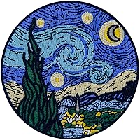 Rocking Planet Starry Sky Blue Embroidered Iron-On Patch - Durable 3.5x3.5 Inch Applique for Jackets, Bags & DIY Gear