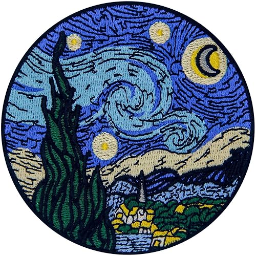 Parche bordado de cielo estrellado con apliques para coser en emblema, azul