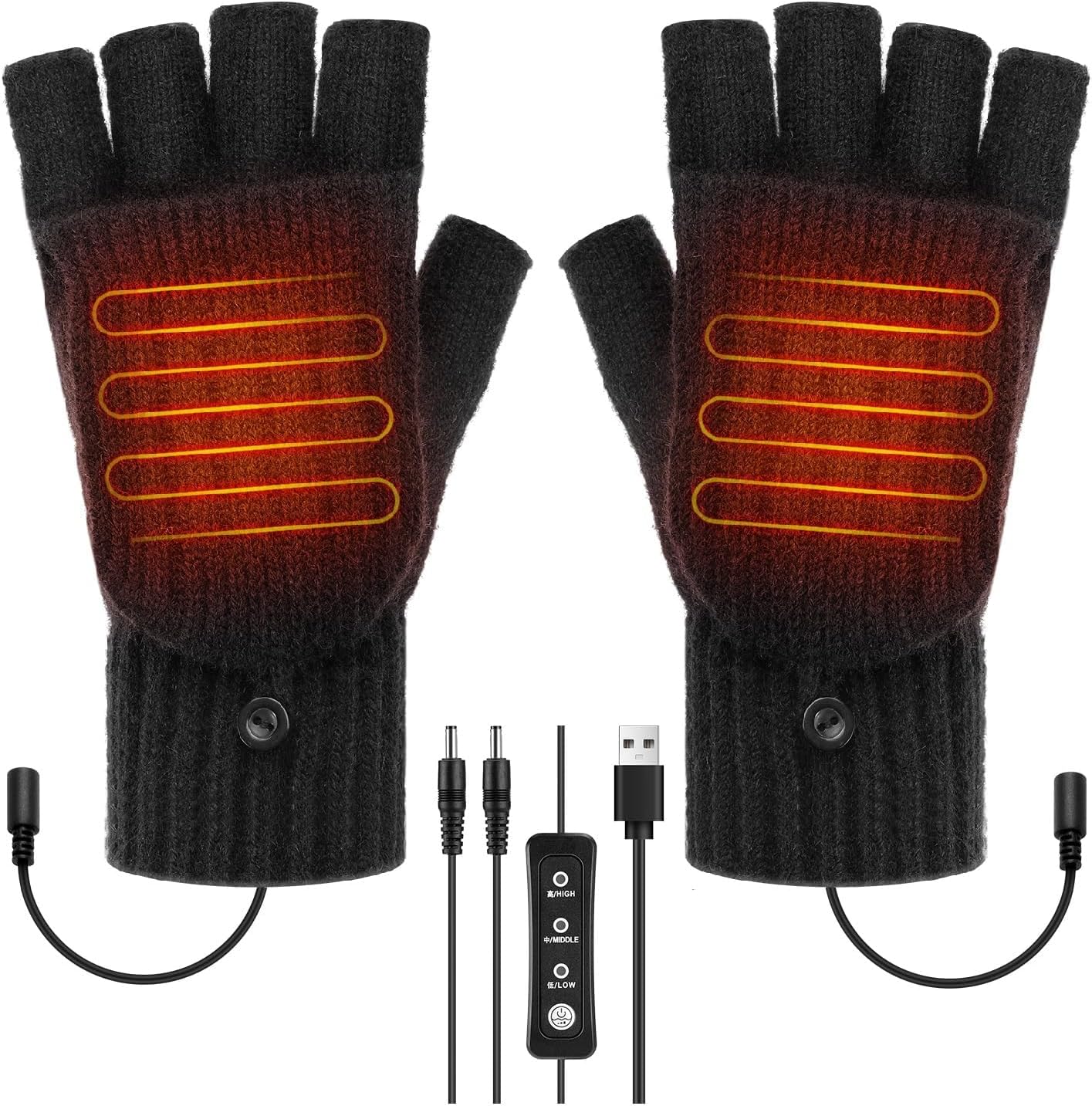 ACETOP USB Heated Gloves Fingerless for Men and Women