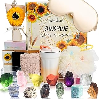 Alitifiy Birthday Xmas Gifts Basket for Women, Get Well Soon Package Box, Sending Sunshine Sunflower Thinking of You Sympathy Care Package w/ 12pcs Crystals Healing Stones, Wellness Presents for Her