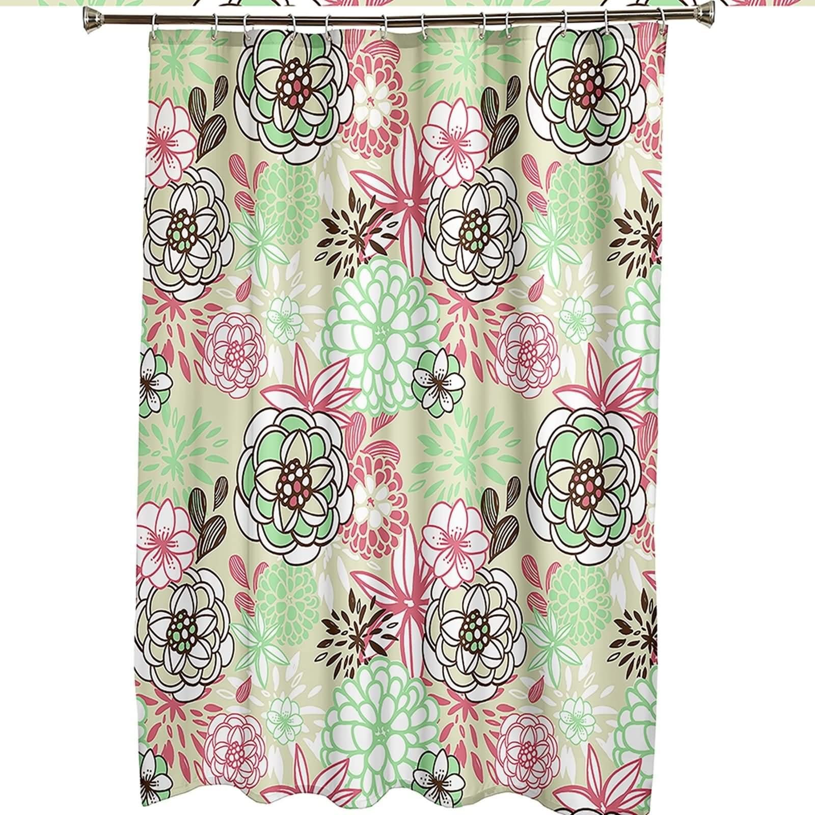 Duschvorhang 180X200, Duschvorhang Stoff Waschbar Mehrfarbig Verschiedene Blumenmuster Haushaltsduschvorhang