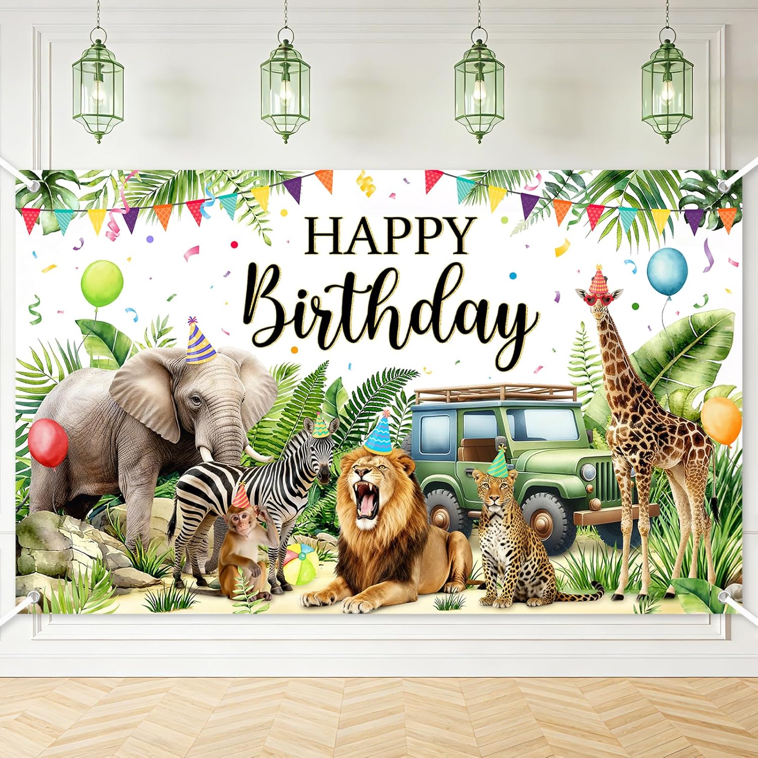 Avezano Safari Animal Birthday Party Decorations Jungle Party Animal Birthday Banner Backdrop 6 x 3.6 ft Jungle Kids Wild Zoo Party Supplies