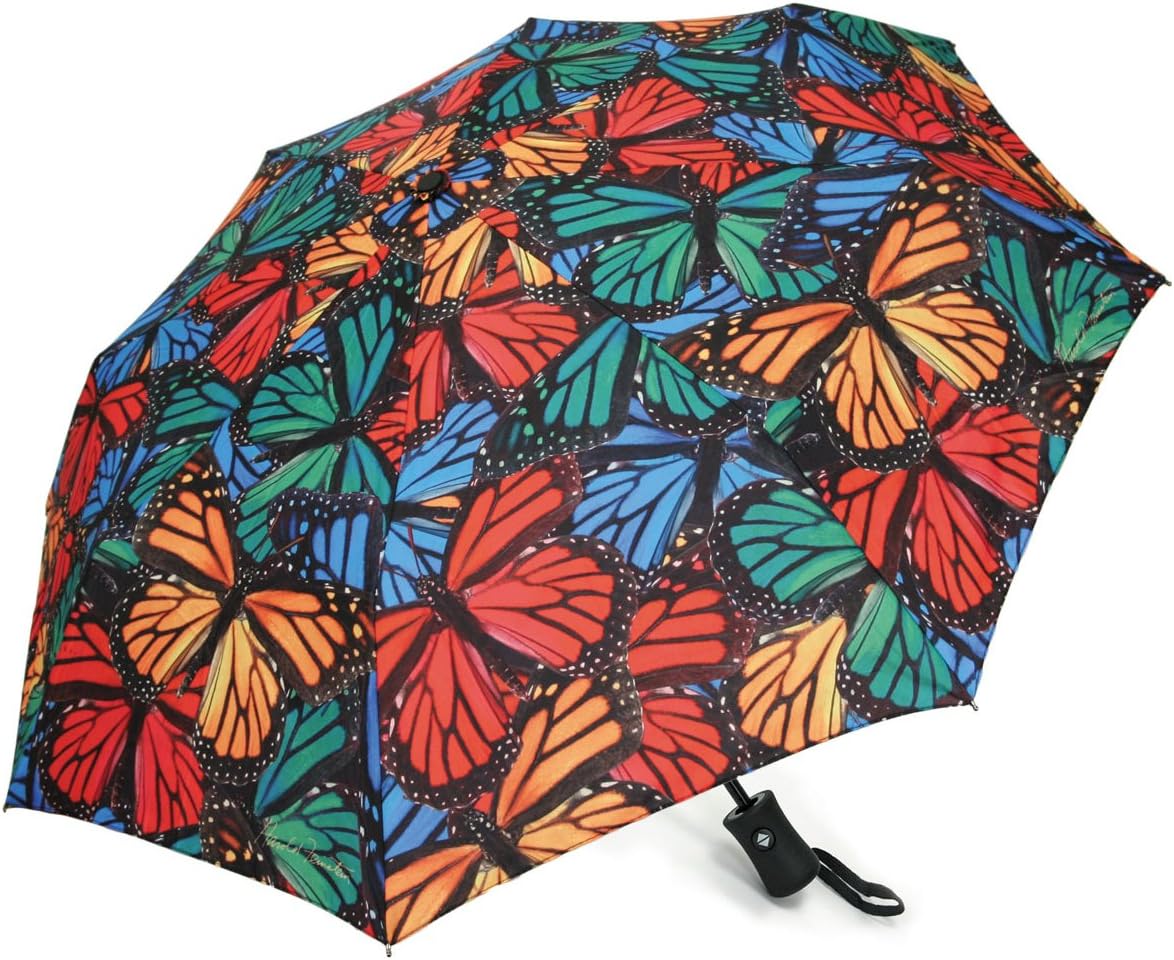Harold Feinstein Automatic Open and Close Mosaic Butterfly Collapsible Compact Umbrella, Multi-Colored, One Size