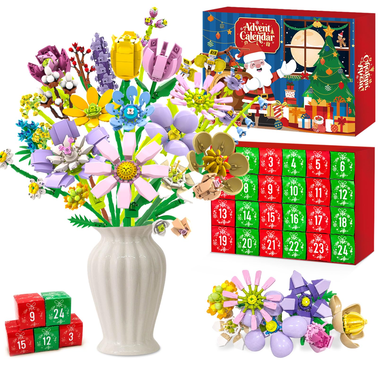 Blumen Bauset Adventskalender 2026 für Mädchen – 24 Tage Countdown Geschenk | 24 einzigartige Blumenstrauß – 4,9 mm ABS-Bausteine,kompatibel mit gängigen Marken | für Teenager und Frau | Ab 8 Jahren