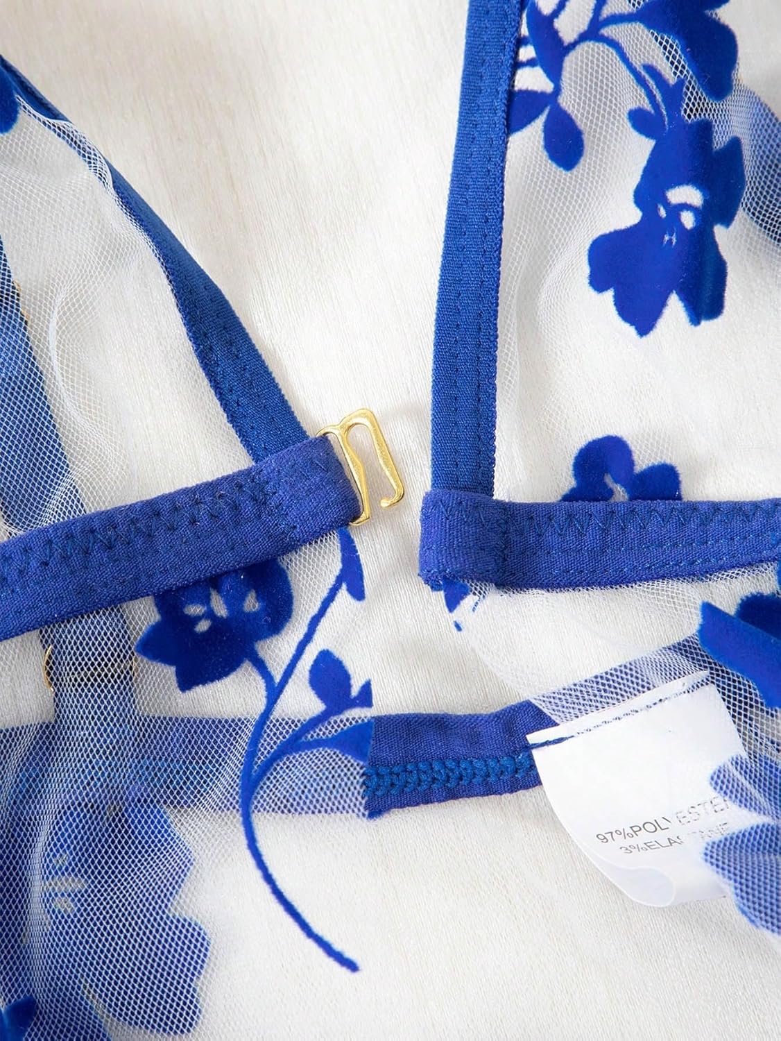 Sexy Applique Floral Mesh Sheer Babydoll Lingerie Dress Set with Thong 2 Piece - Image 4