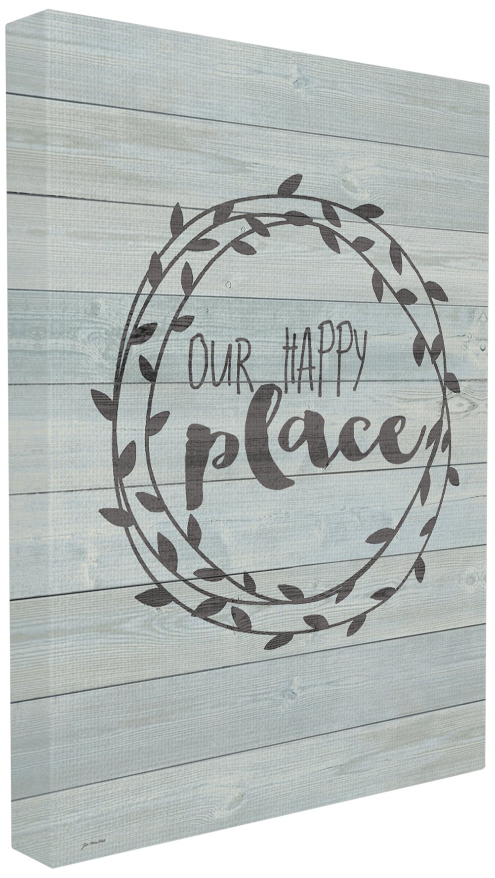 Stupell Industries Our Happy Place Plank Wood Look XXL Stretched Wall Art, 30 x 40, Gallery Wrapped Canvas