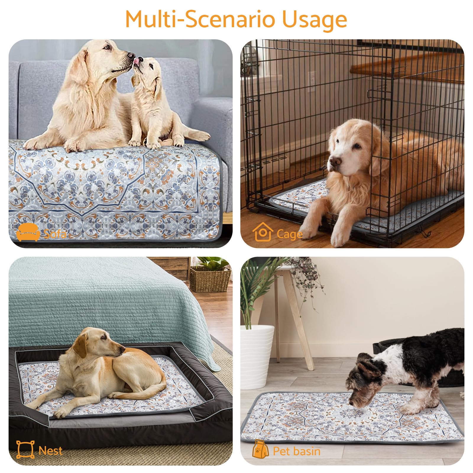 2PCS Tappetini Riutilizzabili per Cani, 92x92 cm, Assorbenti, Impermeabili, Antiscivolo e Lavabili, Cuscinetti Lavabili per l'addestramento dei Cani, Ideali per Gabbie, Pavimenti e Mobili