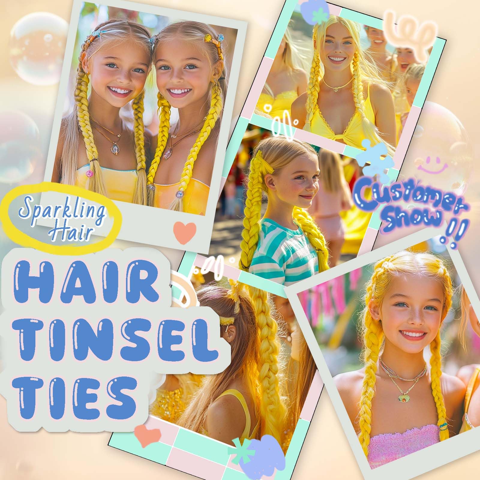 Rainbow Ponytail Extensions with Hair Tie 2 Packs 40g/Pack Coloured Hair Extensions for Braiding 18 inch Colorful Ombre Mermaid Pony Tail Synthetic Hair Extensions for Girl Women SSYellow - Image 2