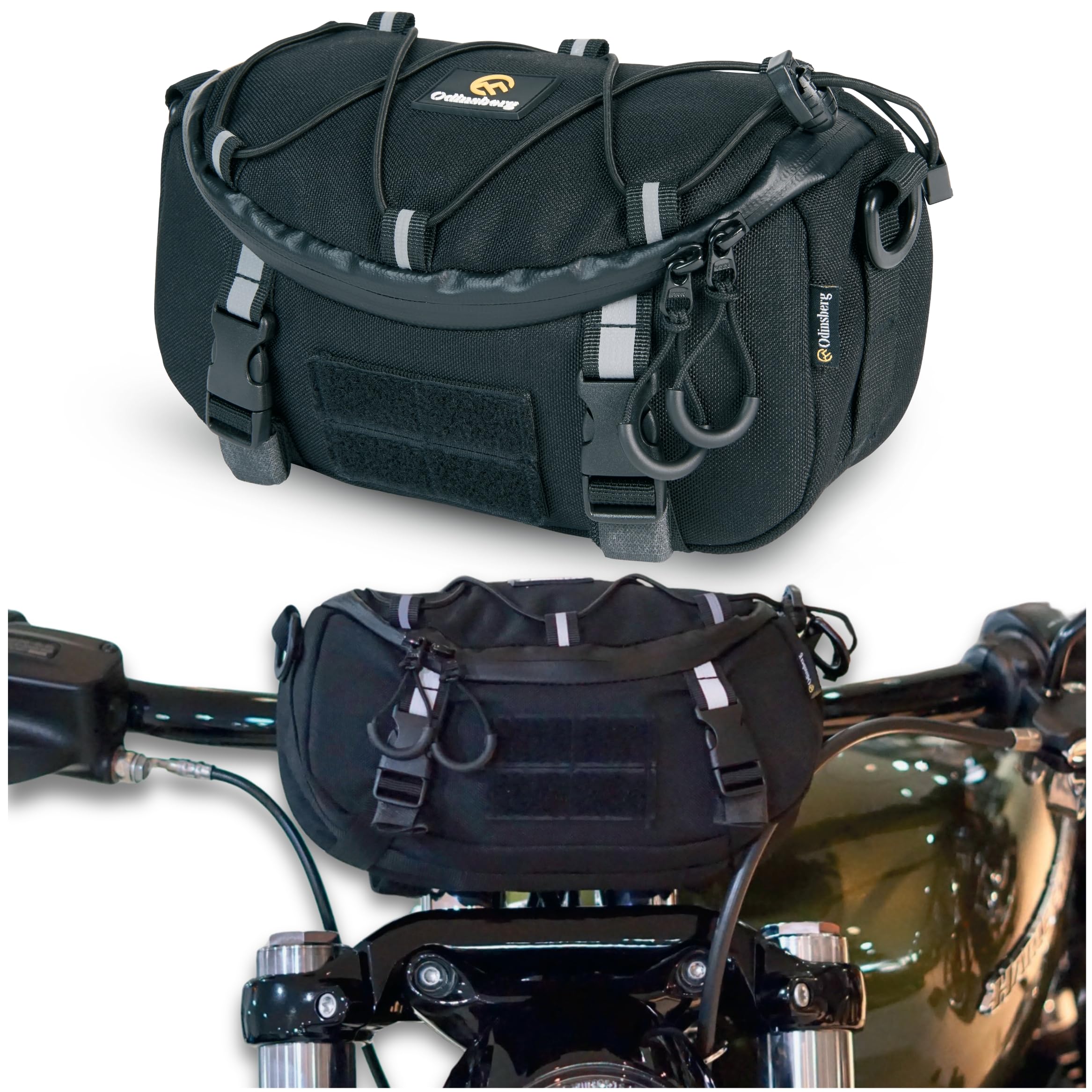 ODINSBERG Multifunctional Motorcycle Handlebar Bag Motorcycle Tool Bag Water Resistant Easy To Mount Motorcycle Fork Bag Front Tail Bag Frame Side Windshield Sissy Bar Bag Small Storage Compartment