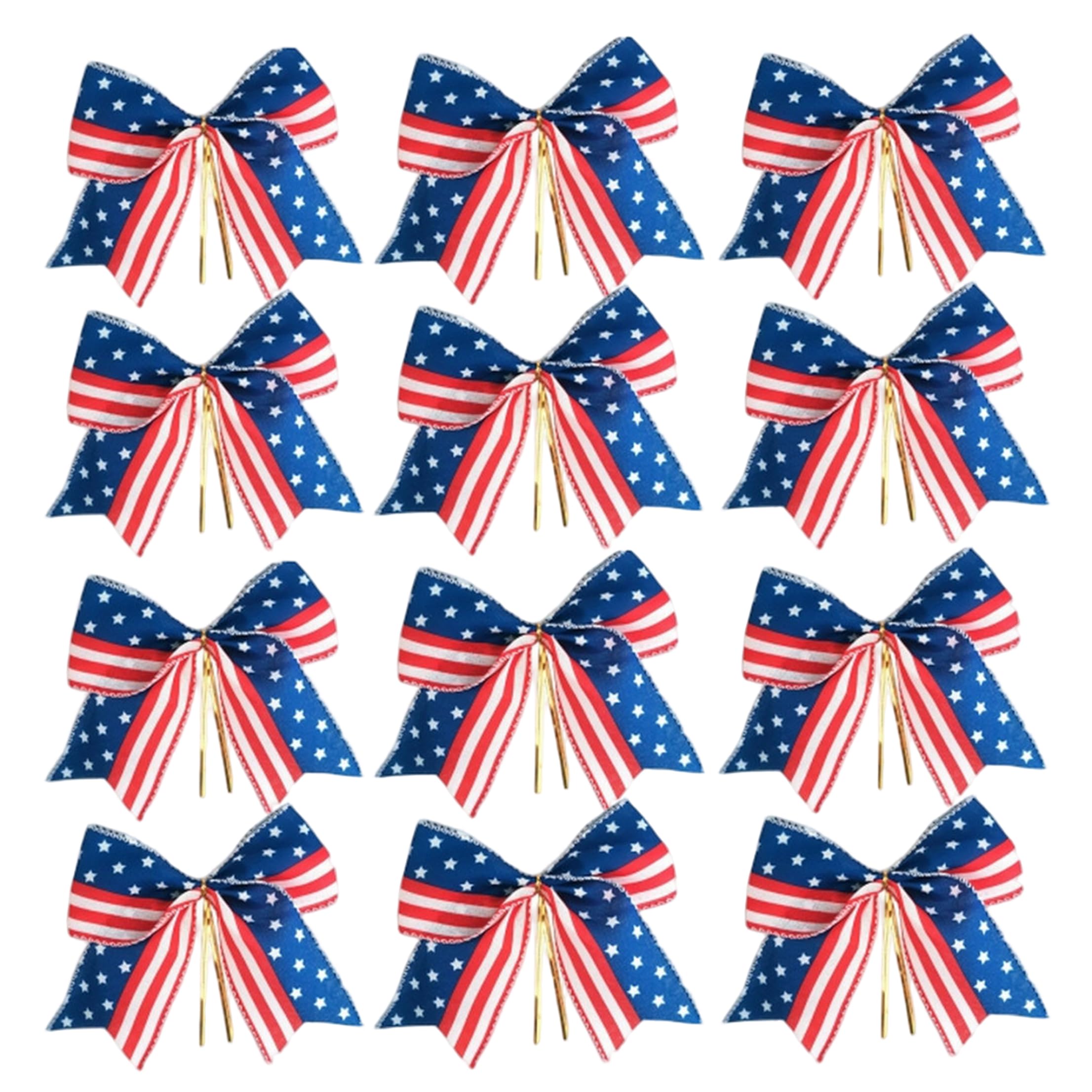 Syglawnd Patriotic Bows, 12PCS 4th of July Bows Structured Patriotic Decor Red White and Blue Bow for Indoor Outdoor, 6 Inch, Red White And Blue