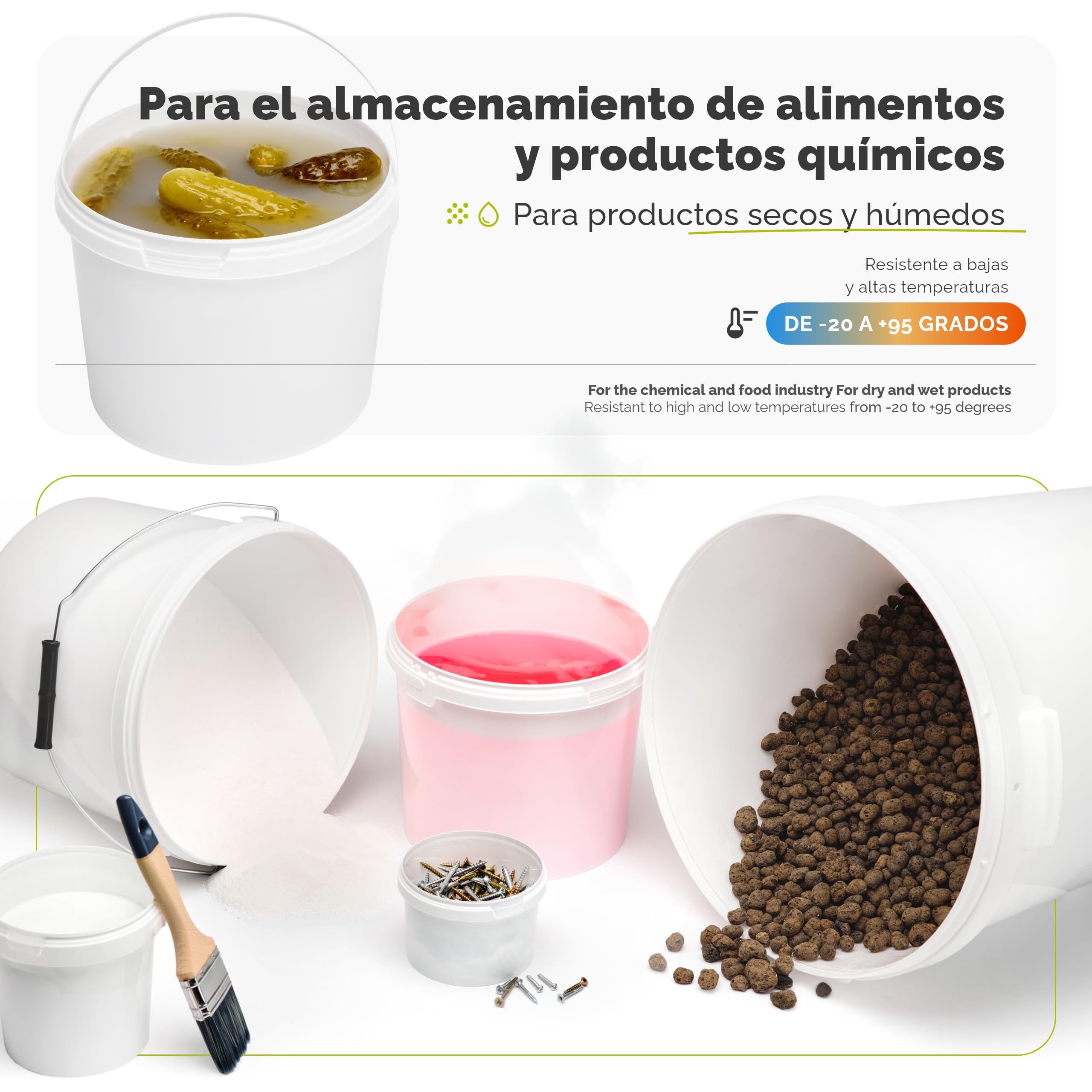 Garronda Cubo con tapa 20 L para el almacenamiento de productos alimenticios y químicos 1 Piezas Blanco GD-0071