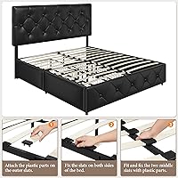 Vista 7 de Topeakmart Base de cama de plataforma tapizada tamaño Queen con 4 cajones de almacenamiento, 2 puertos USB integrados, cabecera ajustable, cama