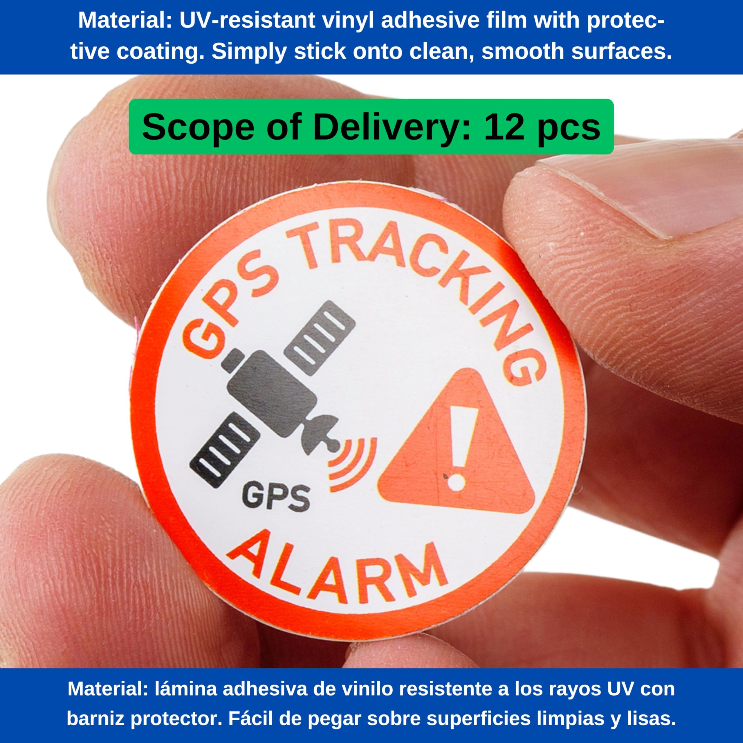 Stickerset GPS TRACKING, 2 stuks, 5 x 3,5 cm, zelfklevende folie, buitenklevend, waarschuwingssticker voor binnen en buiten, diefstalbescherming