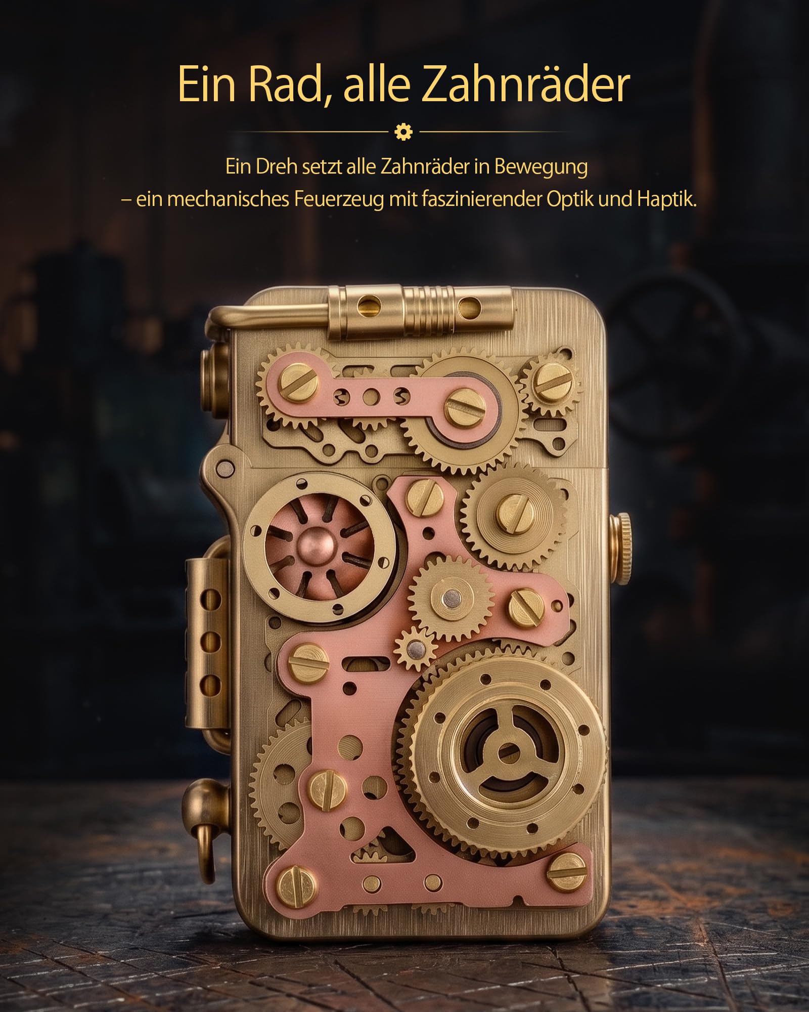 Einzigartiges Retro Soft-Flame Kupfer Mechanisches Kerosin Feuerzeug Automatische Zündung Nachfüllbar Steampunk Schaltgestänge Sicherheitsschloss Luxus Komplex Sammlerstück Geschenk für Freund Thorens | Einzigartige automatische Zündung, nachfüllbares Ste