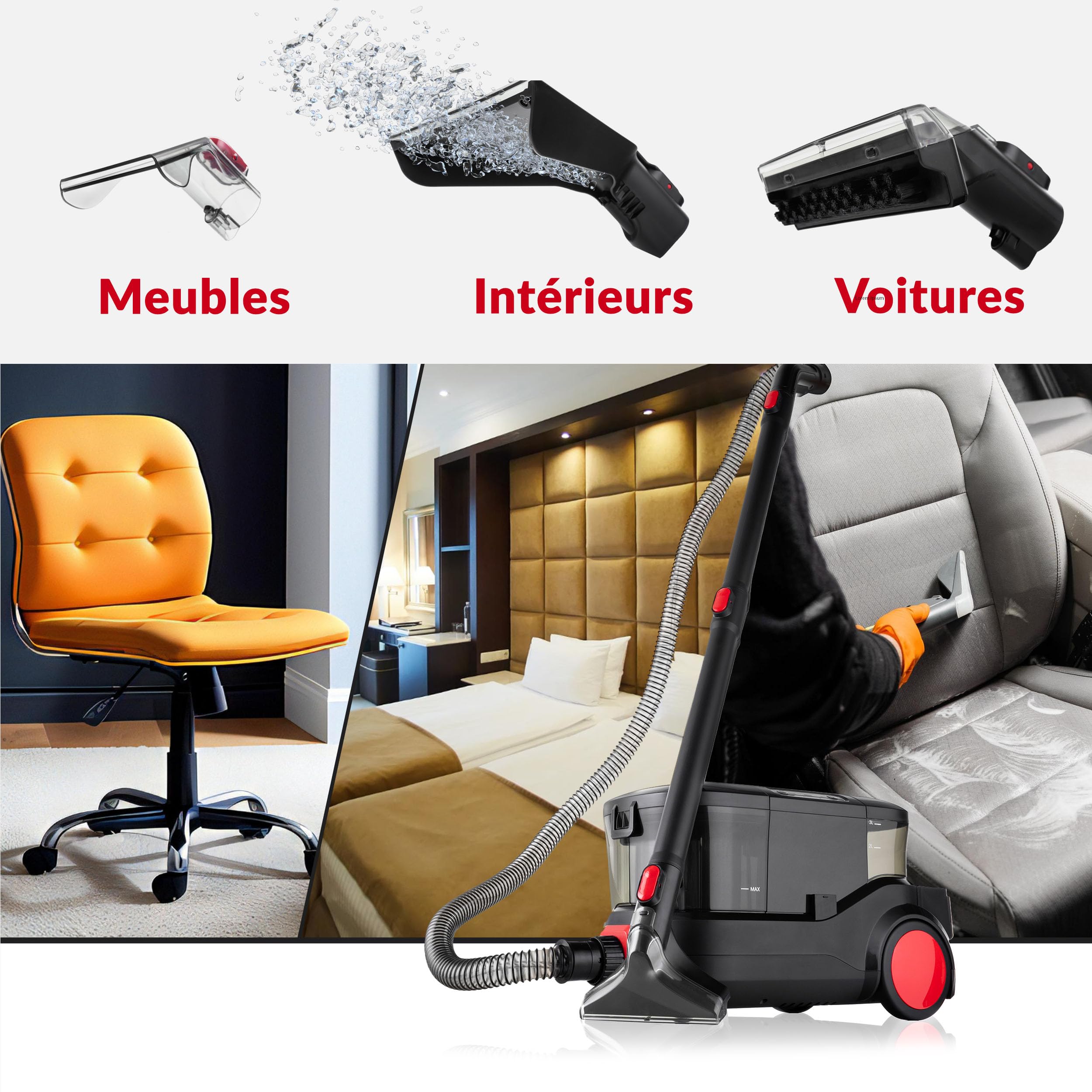 Lehmann Prowash 2000 Professionnel Aspirateur Nettoyeur, Multifonction Shampouineuse Idéal pour Canapé, Tapis, Rembourrage, Voiture, Technologie de Nettoyage Révolutionnaire