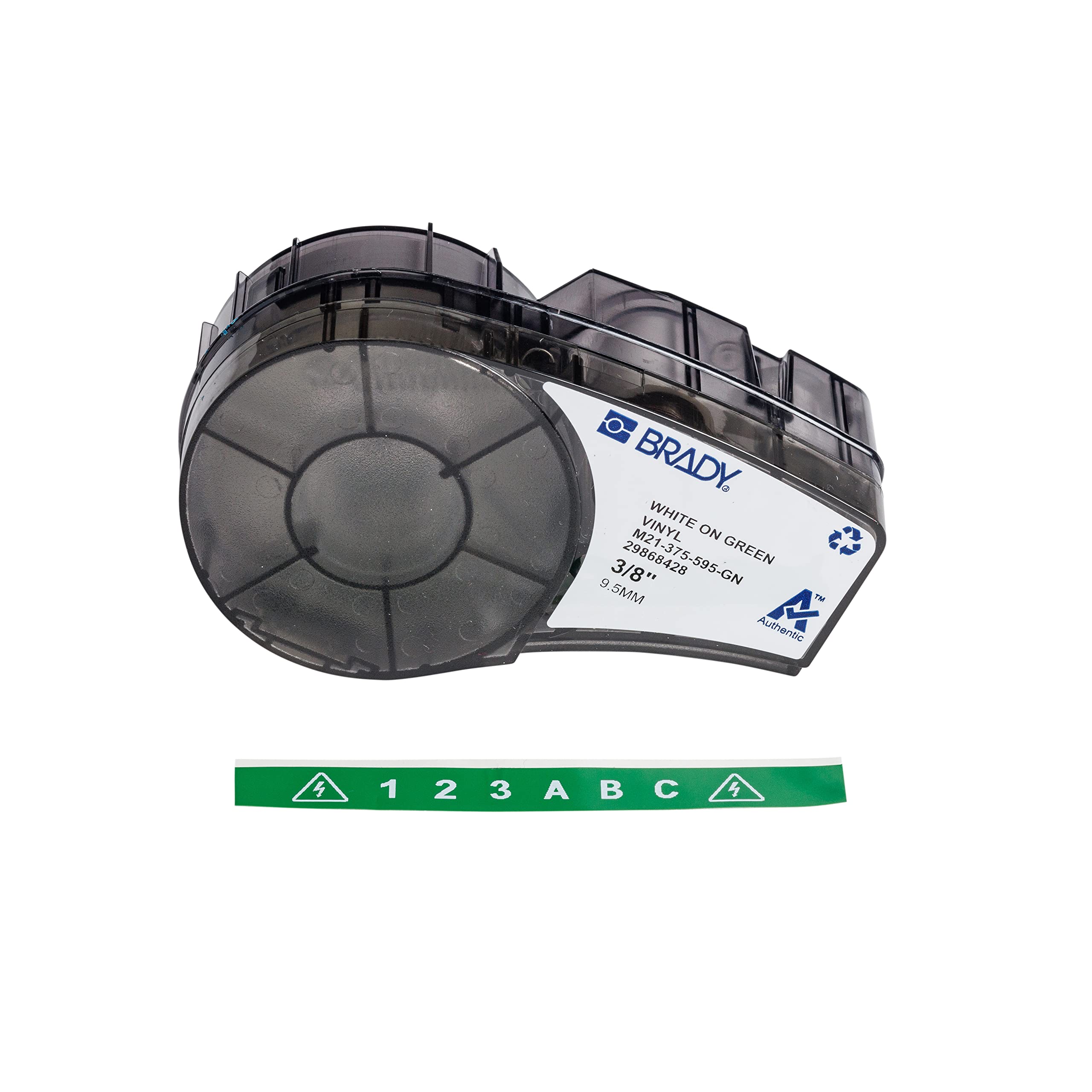 Brady Authentic (M21-375-595-GN) All-Weather Vinyl Label for Indoor/Outdoor ID, Lab and Equipment Labeling, White on Green- ForM210, M210-LAB, M211, BMP21-PLUS and BMP21-LAB Printers, .375" W, 21' L