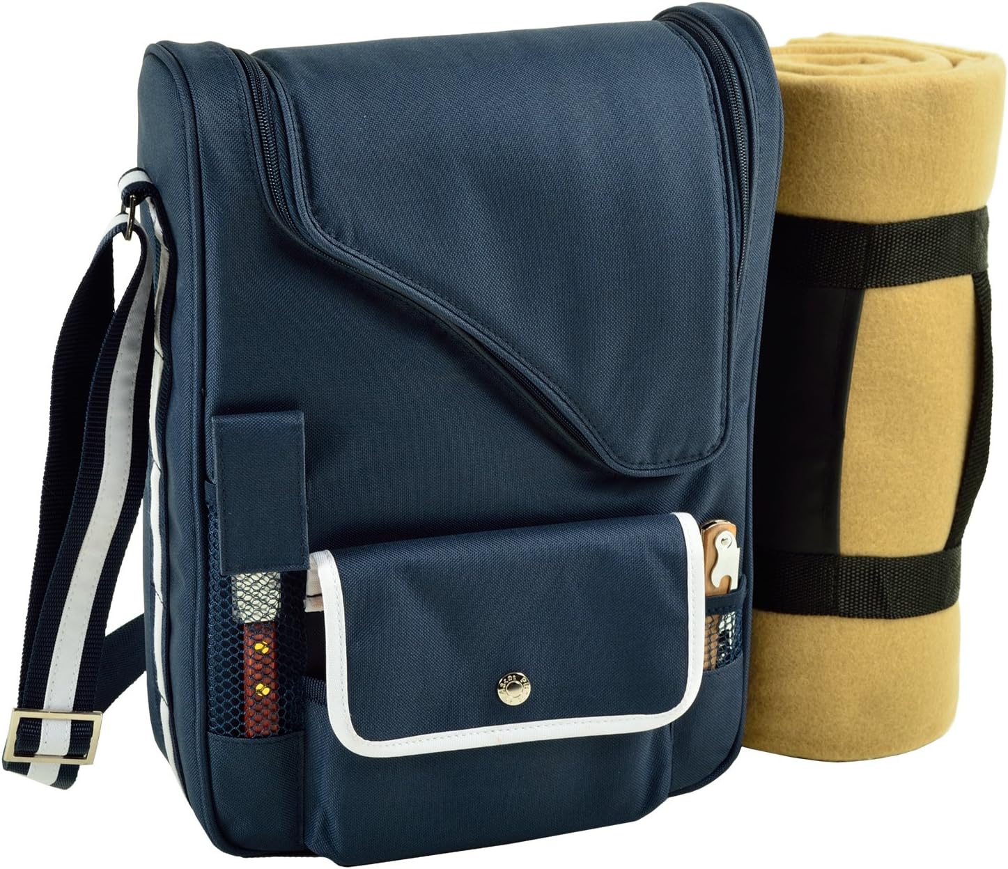 Black Friday - 80% OFF Picnic at Ascot - Wine Carrier Deluxe with Glass Wine Glasses, Blanket, Accessories for Two, Navy/White