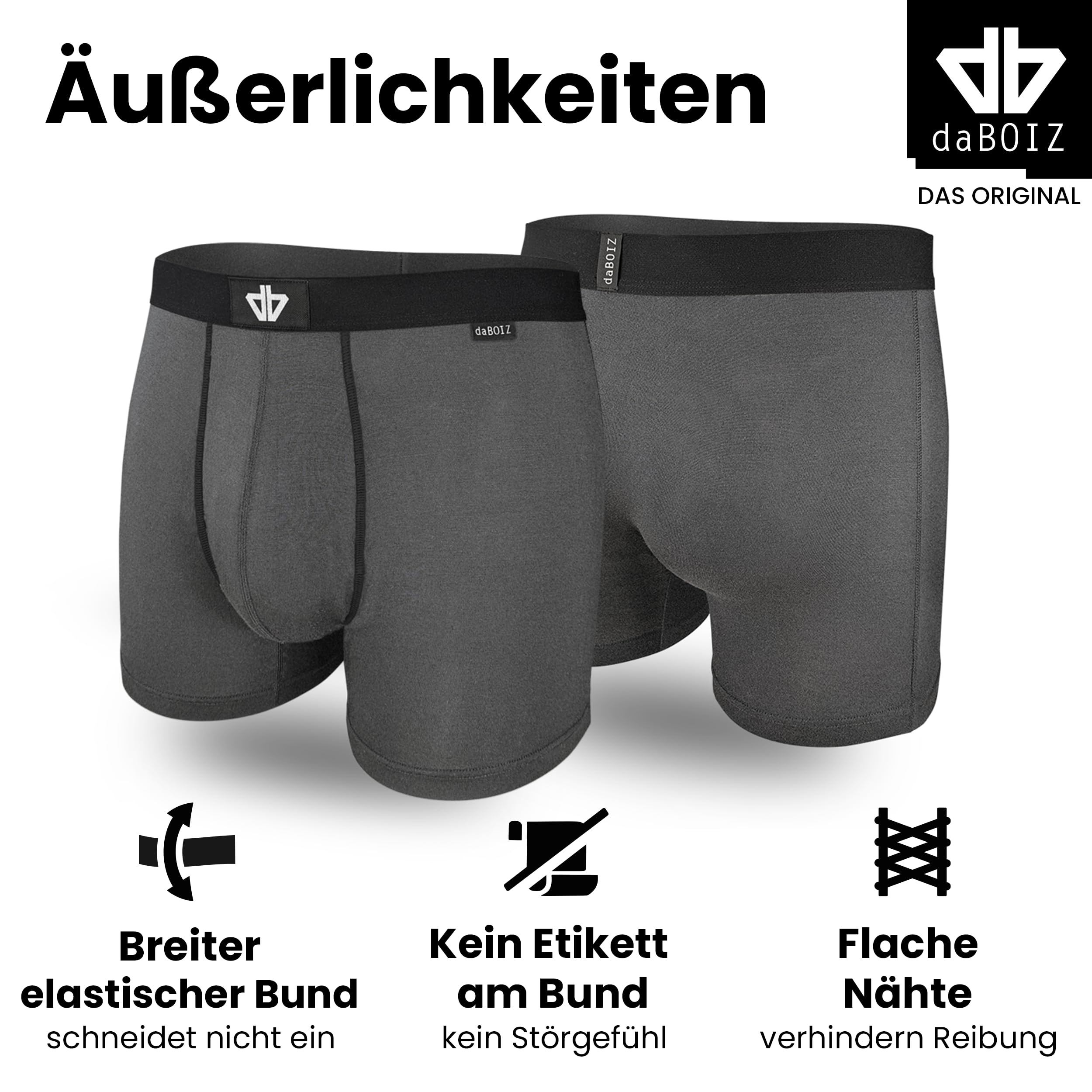 daBOIZ - 2er Set Modal Boxershorts Herren mit Pouch (Beutel) kein Schwitzen, Kleben, Reiben - Unterhose Herren, Unterwäsche Männer, Farbe: Grau