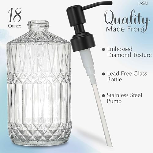 Miniatura 2 de JASAI Dispensador de jabón de vidrio de 18 onzas con bomba negra a prueba de óxido, dispensador de jabón de cocina recargable de vidrio grueso,
