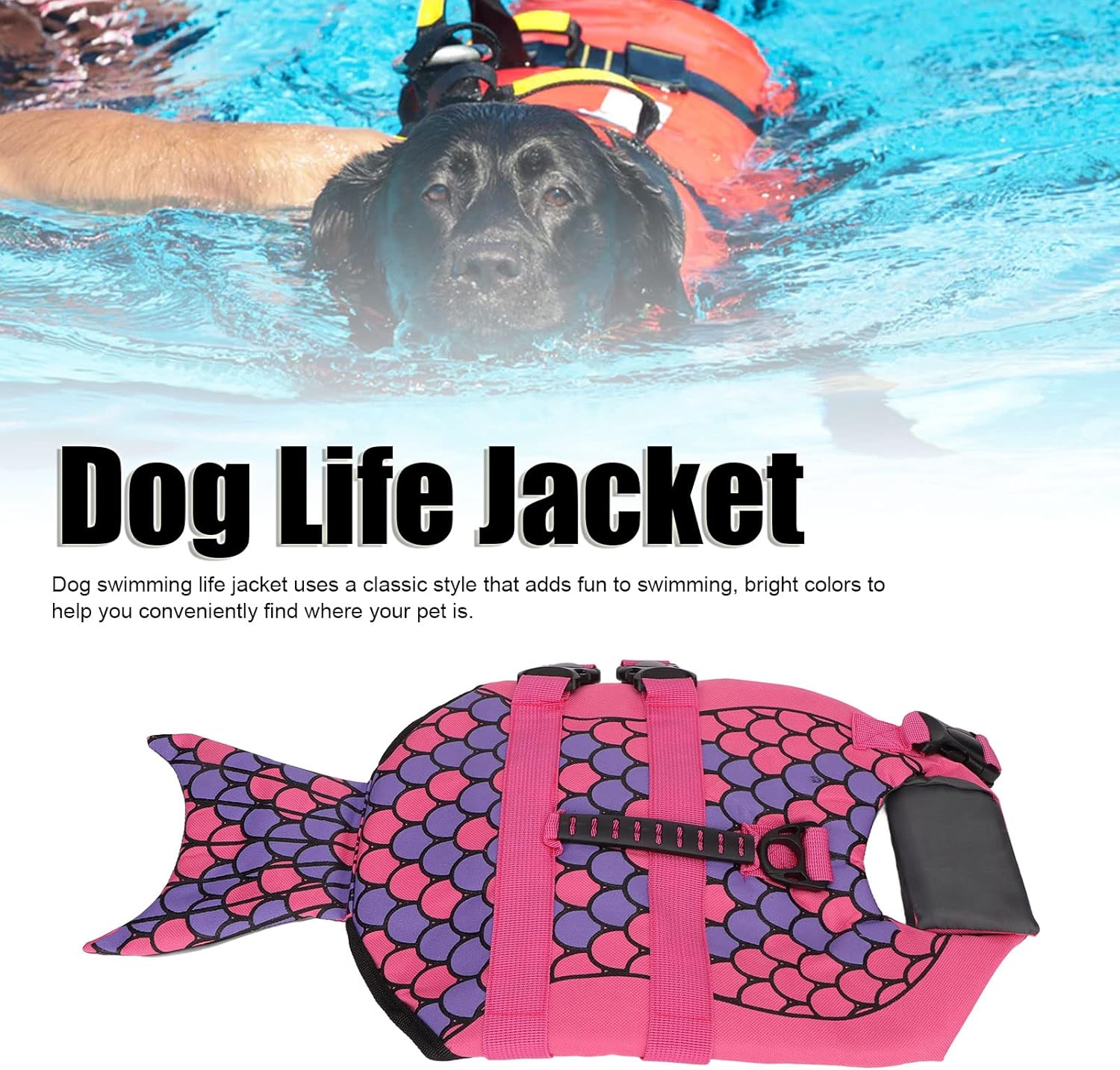 Dog Life Jacket, Rip Stop Dog Life Vest, Safety Adjustable Protective Pet Floatation Life Vest with Handle for Swimming and Boating (M)