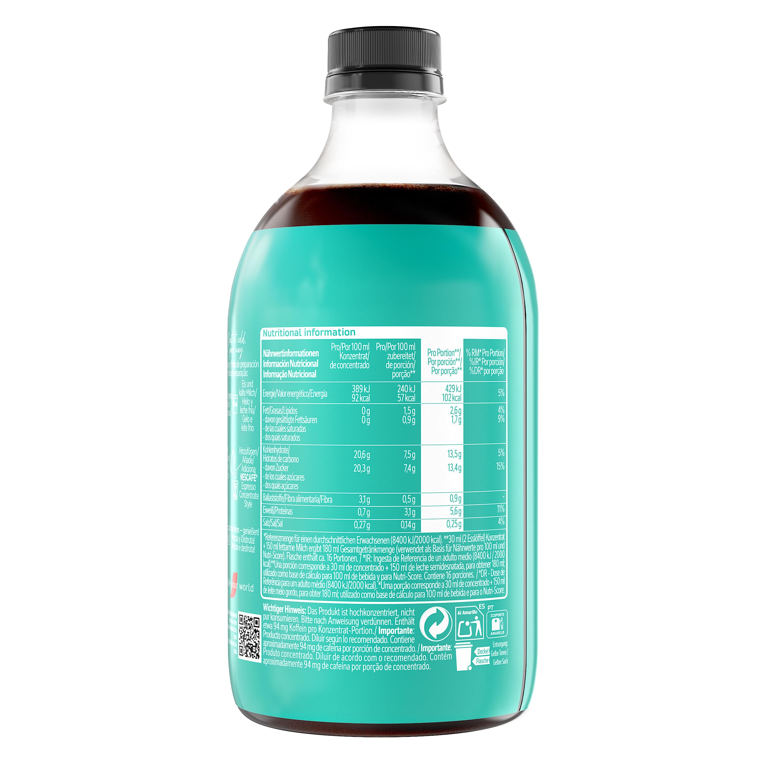 NESCAFÉ Espresso Concentrate Vainilla, con café Arábica y sabor vainilla, Concentrado de café líquido para iced coffee y lattes, Botella 500 ml