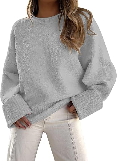 LILLUSORY Women’s Crewneck Oversized Sweaters Fuzzy Knit Chunky Warm Pullover Sweater Top
