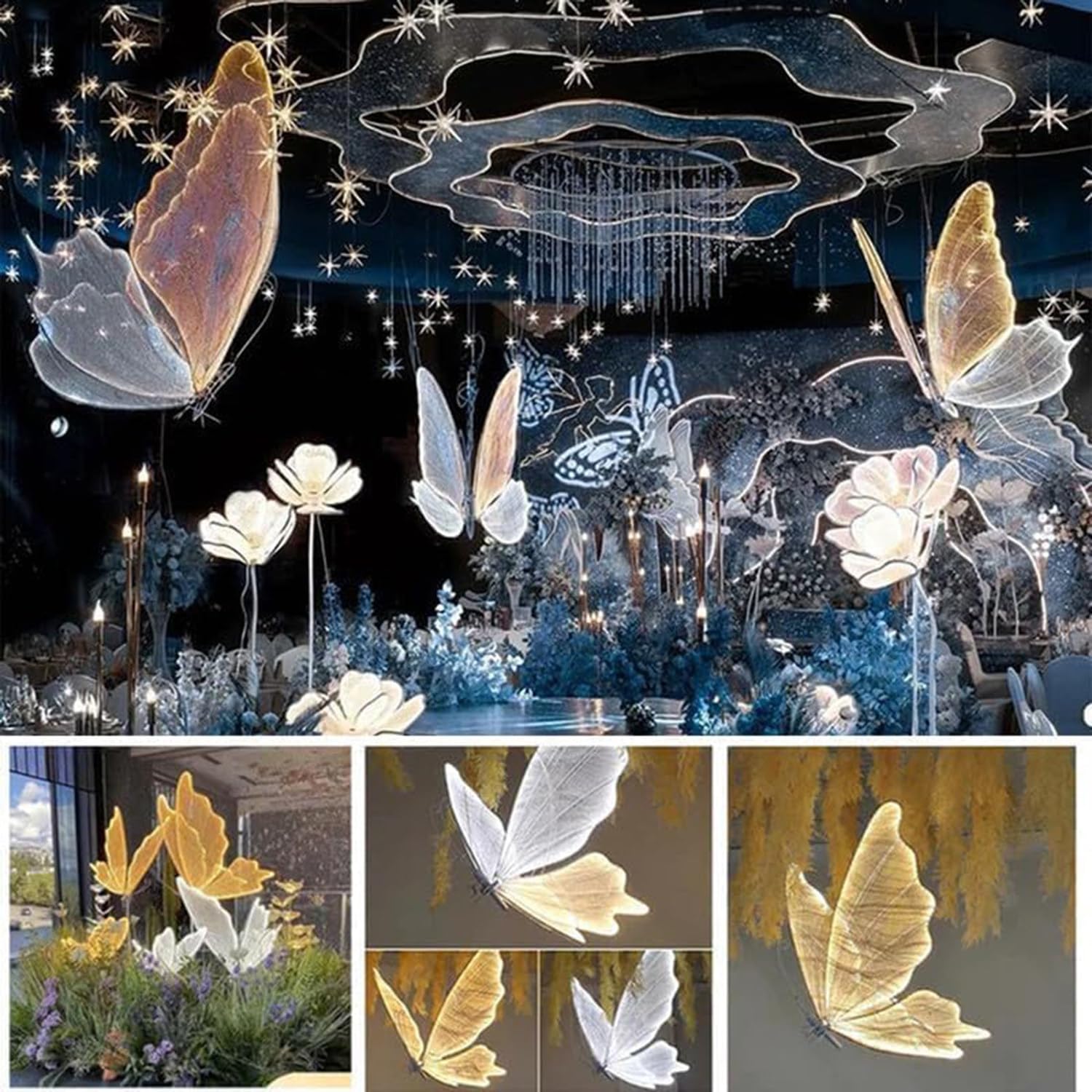 2 piezas de lámpara de pie con decoración de mariposas para bodas, lámpara de pie colgante con luz LED de mariposa luminosa, para accesorios de adorno para bodas o fiestas,60cm-silveryarnwarmlight