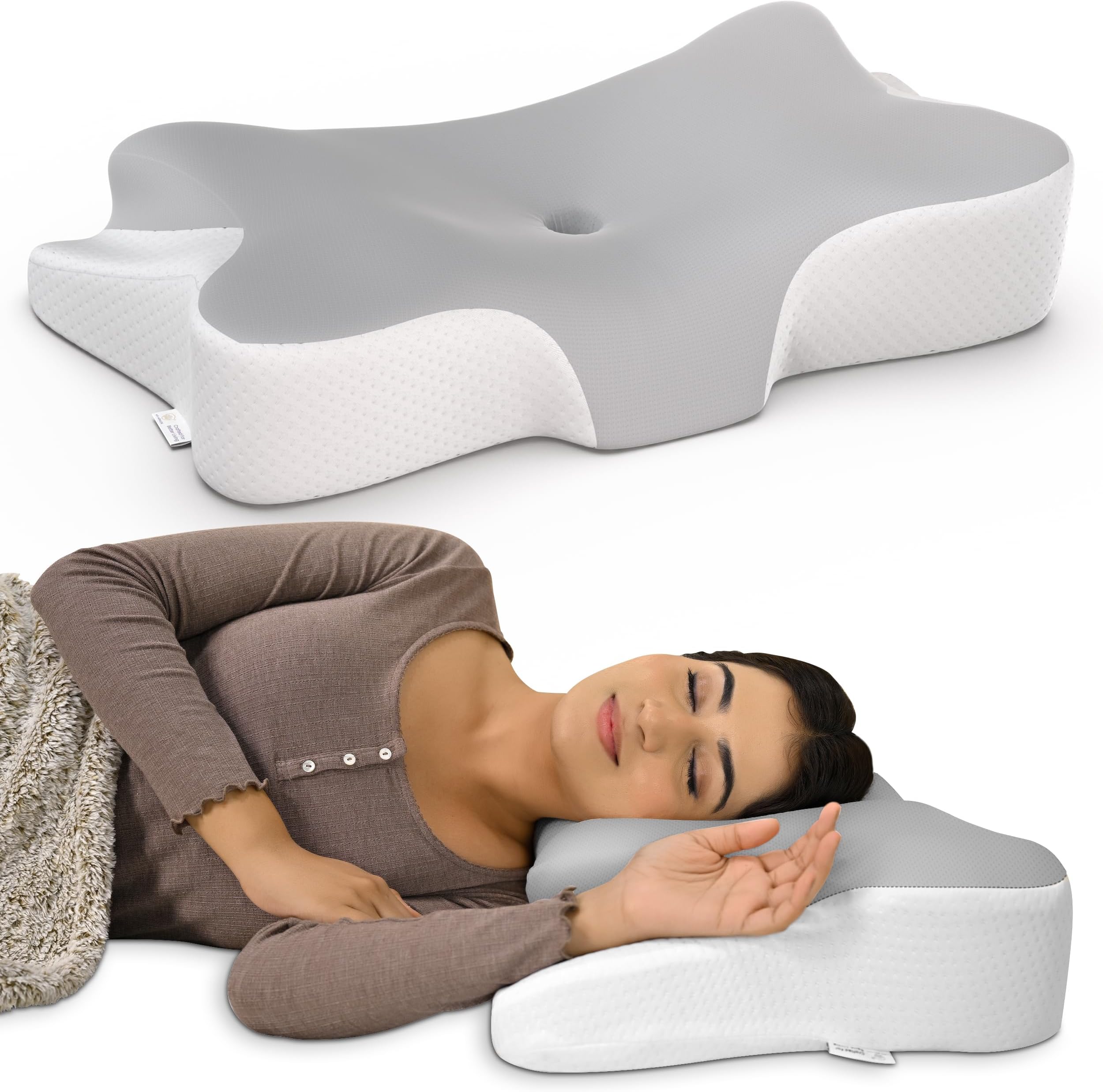MY ARMOR Memory Foam Butterfly Pillow, Orthopedic Pillow for Neck Pain Cervical Contour Memory Foam Pillow with Arm Rest & Extra Curve Neck Support with Dual Height - Pack of 1