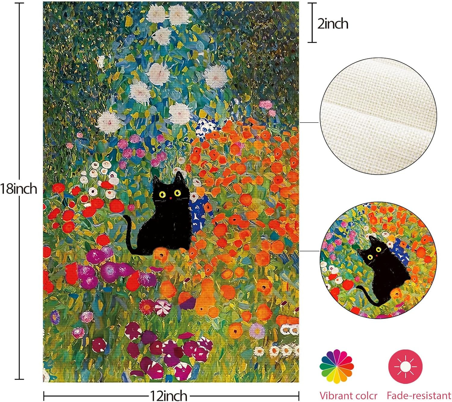 Spring Summer Floral Garden Flag 12x18 Inch Double Sided Outside, Black Cat Welcome Seasonal Yard Outdoor Flag - Image 6