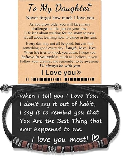 Tarsus Pulseras con código morse con tarjeta grabada para hijo, hija, nieto, nieta, cumpleaños, Navidad, graduación, 10 pulg., Acero inoxidable, No