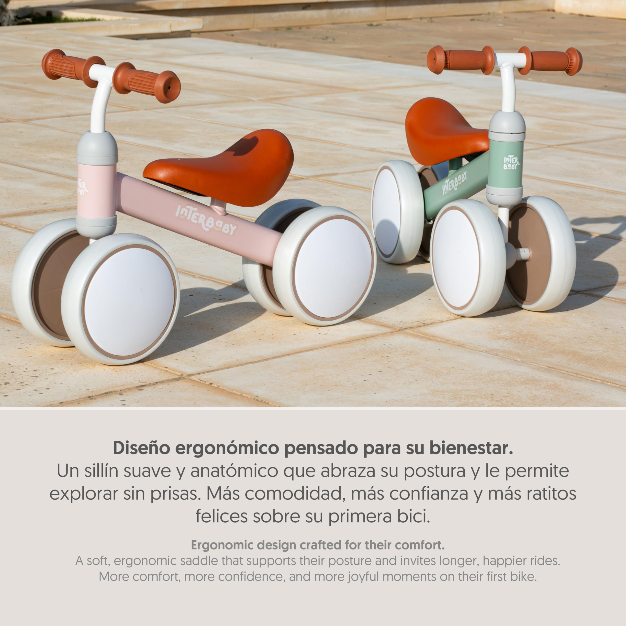 Interbaby Bicicleta sin Pedales Bebé 1 a 3 Años - Bicicleta de Equilibrio para Niños 12-36 Meses, Correpasillos Bebé Seguro 4 Ruedas, Primera Bici Niño 1-2 Años, Regalo Bebé 1 Año (Verde)