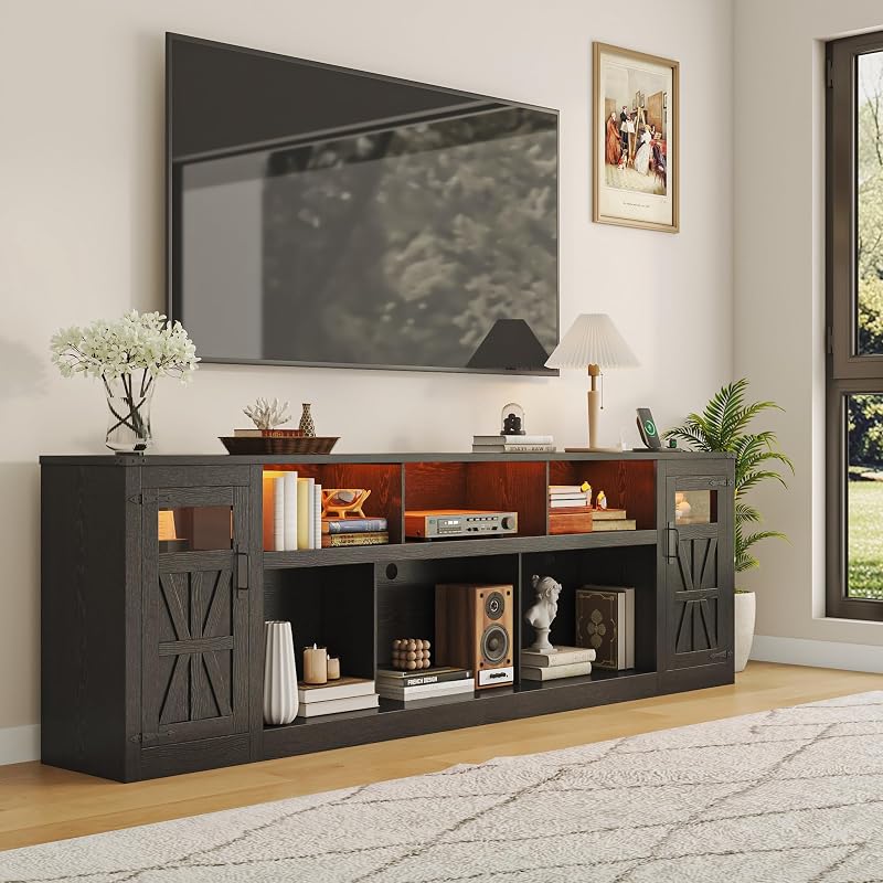 95" Farmhouse TV Stand, Large Entertainment Center for TV up to 100", Black image 3