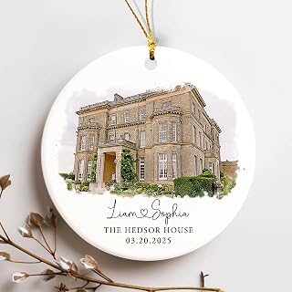 Engagement for Couples, Wedding Venue Watercolor Ornament, Personalized Wedding Ornaments with Couples Name, Custom First Married Ornaments 2025, House Warming Gifts New Home