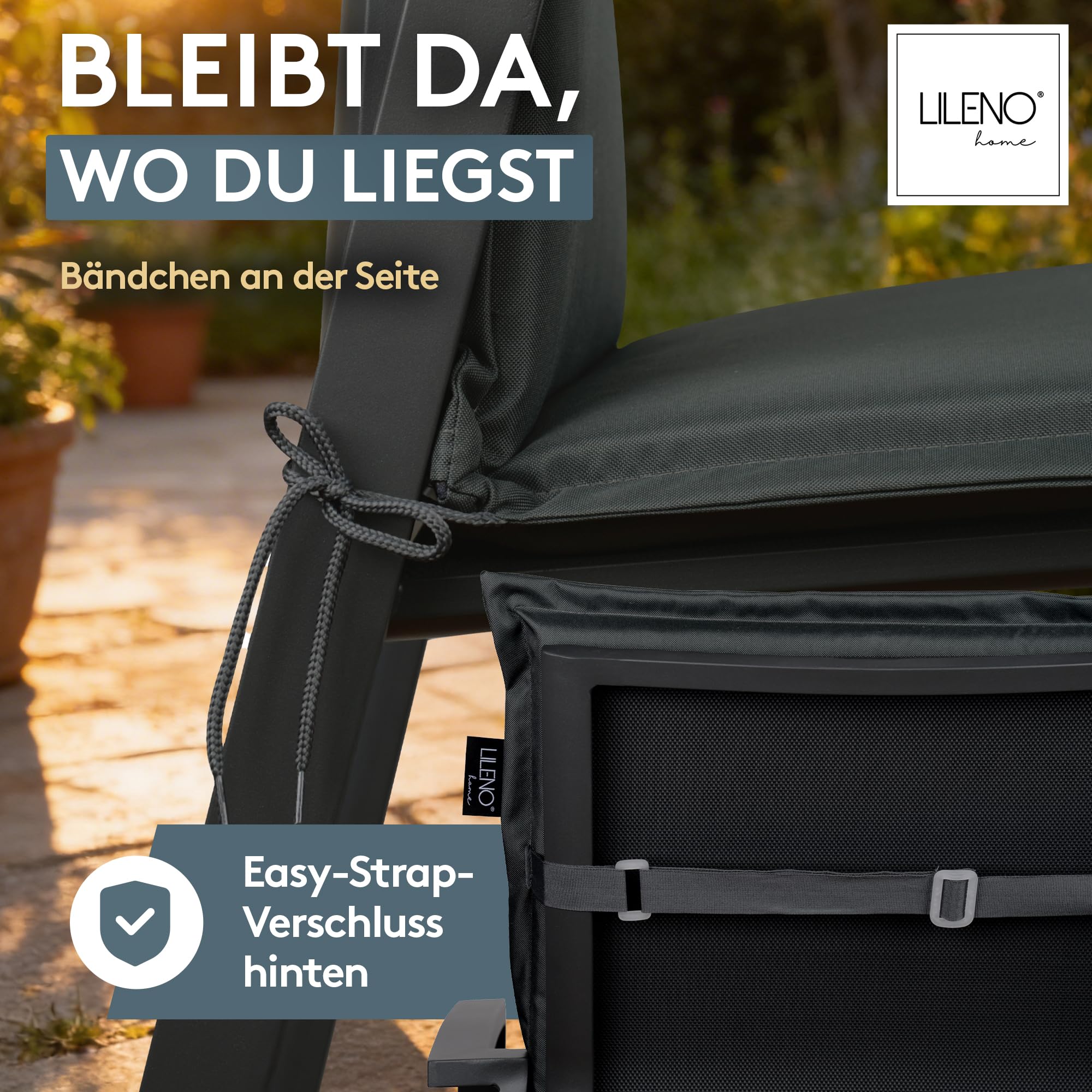 LILENO HOME Anthrazit Gartenliegen Auflage als 2er Set - Rollliege (188x60x5cm) MIA
