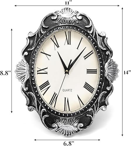 Miniatura 2 de Paquete de 2 relojes de pared retro, reloj de pared ovalado vintage de 14 pulgadas sin tictac para pared, movimiento de cuarzo a pilas, reloj de