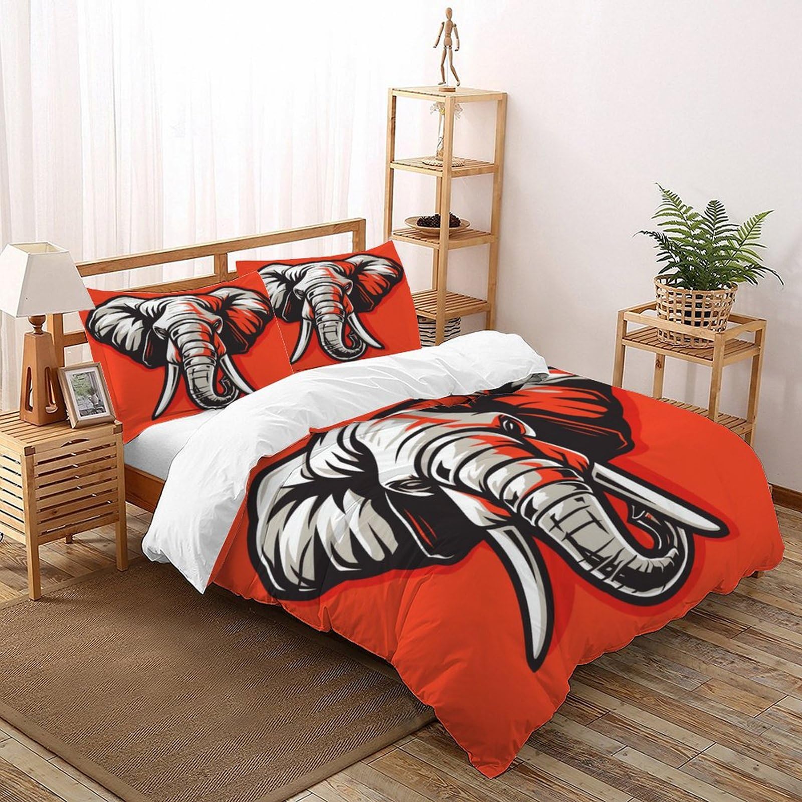 Housse de couette 260x220 cm éléphant orange avec taie d'oreiller super king