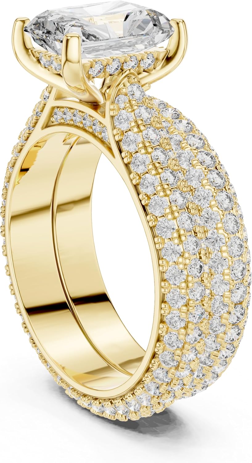1-5 Ct Rose Gold Radiant Cut Engagement Ring Set for Women – Double Band Pave CZ Diamond Wedding Promise Ring, Stackable Bridal Jewelry