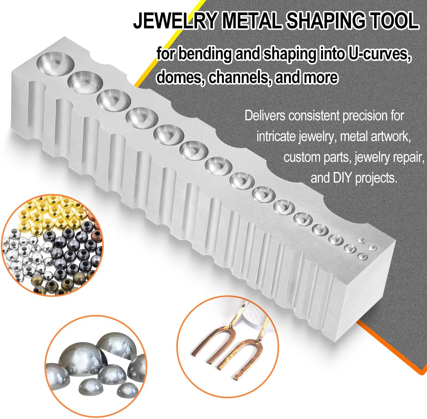 Jewelry Metal Silver Copper Iron Shaping Tool - Hardened Steel Forming Block with 17 Round Spheres, 17 Half-Round Grooves, 3 V-Shape Slots & 5 Oval Depressions, Replacement for #0407-69290
