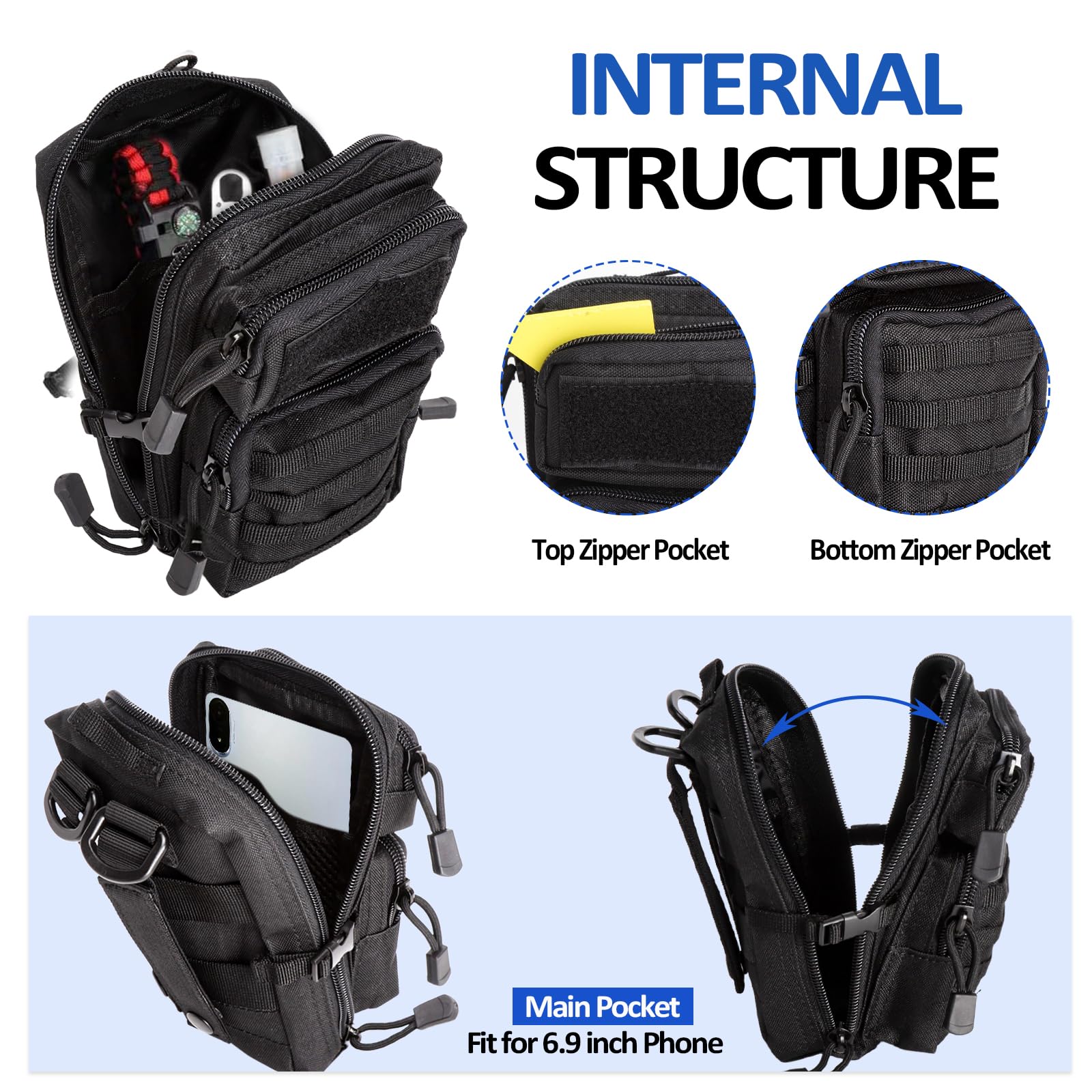 Torba taktyczna EDC, torba na biodro Molle, torba narzędziowa EDC, wielofunkcyjna torba na telefon, mini torba na biodra, do kempingu, wędrówek, jazdy na rowerze, z paskiem na ramię i