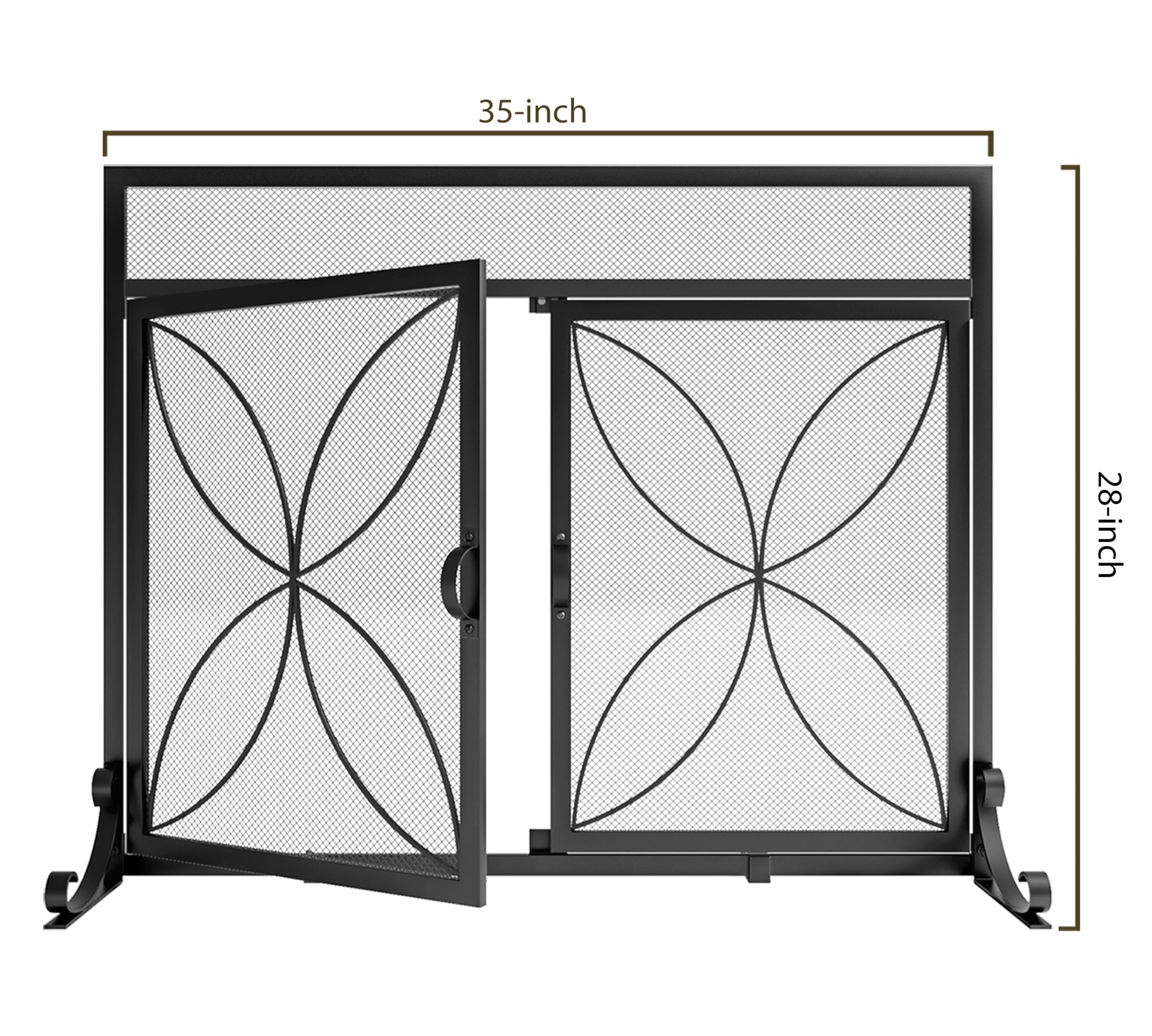 Fire Beauty Paravento per camino con porte magnetiche, realizzato a mano, in ferro battuto, stile classico, resistente, in rete metallica, decorativo, autoportante, parascintille - nero
