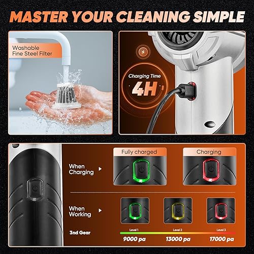 Miniatura 7 de Saker Aspirador portátil de mano inalámbrico portátil 17000PA plegable aspiradora de coche mini soplador de polvo con motor sin escobillas para