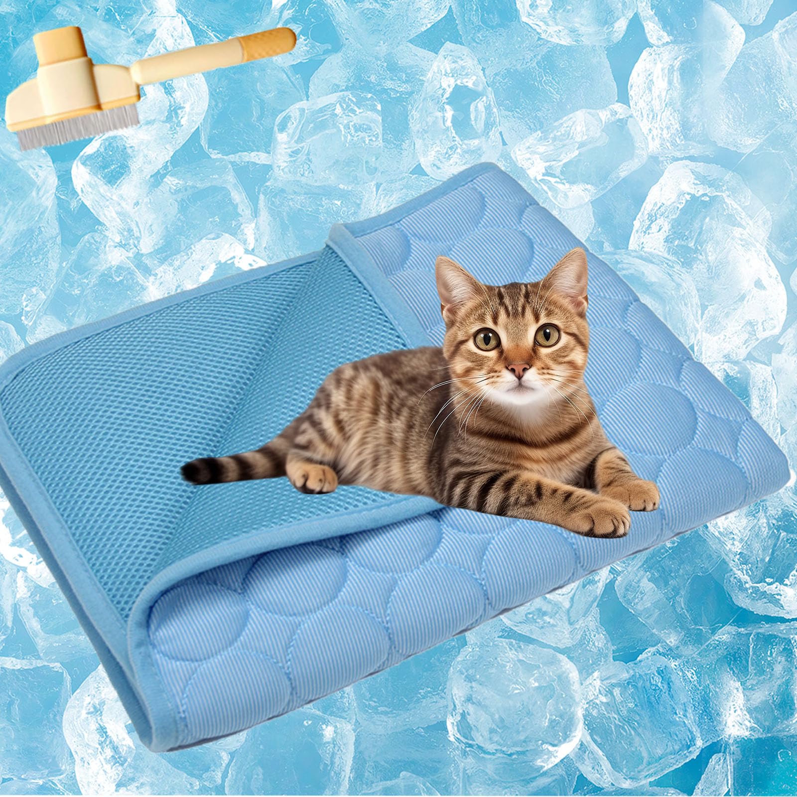 Cooling Mat for Cats, Cool and Healthy Cooling Bed for Cats, 3 Layer System Instant Cool Non Slip Pad Protect Your Pet from Silent Heat Danger (Blue,