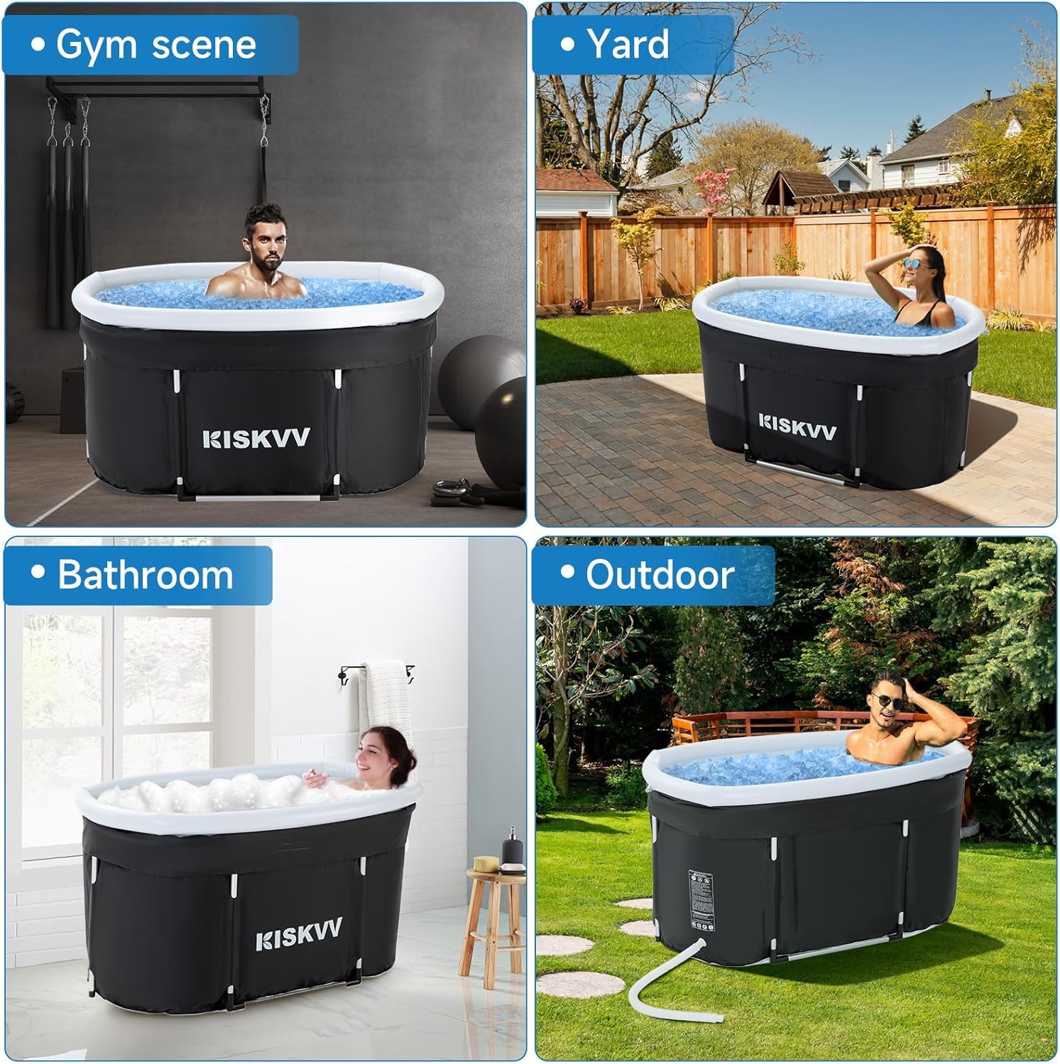 Vasca da Bagno Ovale, KISKVV 115x55x57cm Vasca da Bagno Pieghevole per Atleti, Vasca di Recupero Ghiaccio Isolata, Vasca Crioterapia Mobile con Coperchio per Esterni Giardino o Doccia Spa (Ice Tub)