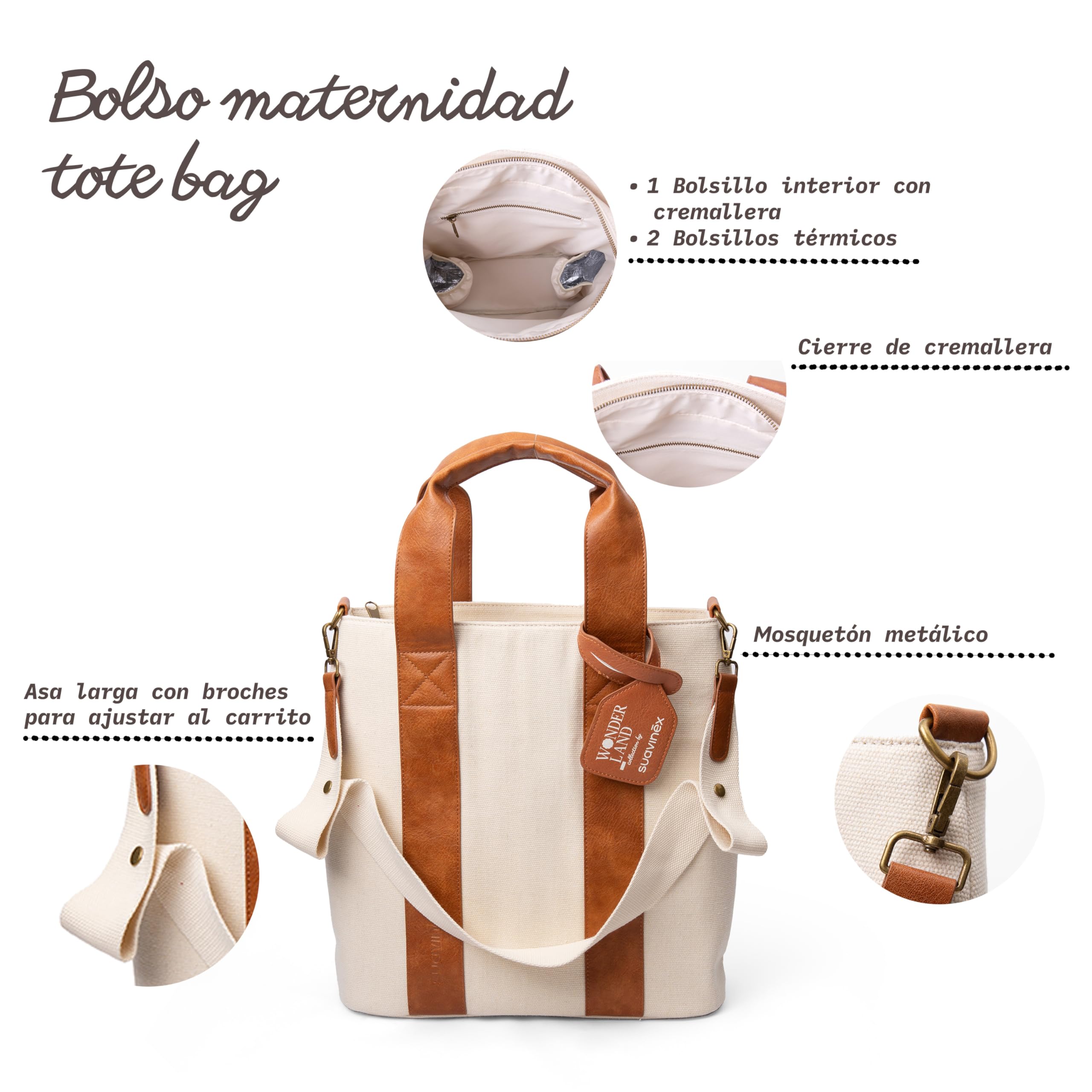 Suavinex, Bolso Maternidad Tote Bag, Bolso Carro Bebé de Gran Capacidad, Asas Ajustables al Carrito, Cierre de Cremallera, Ideal Silla Paseo, Impermeable, con Bolsillos Interiores, Floral