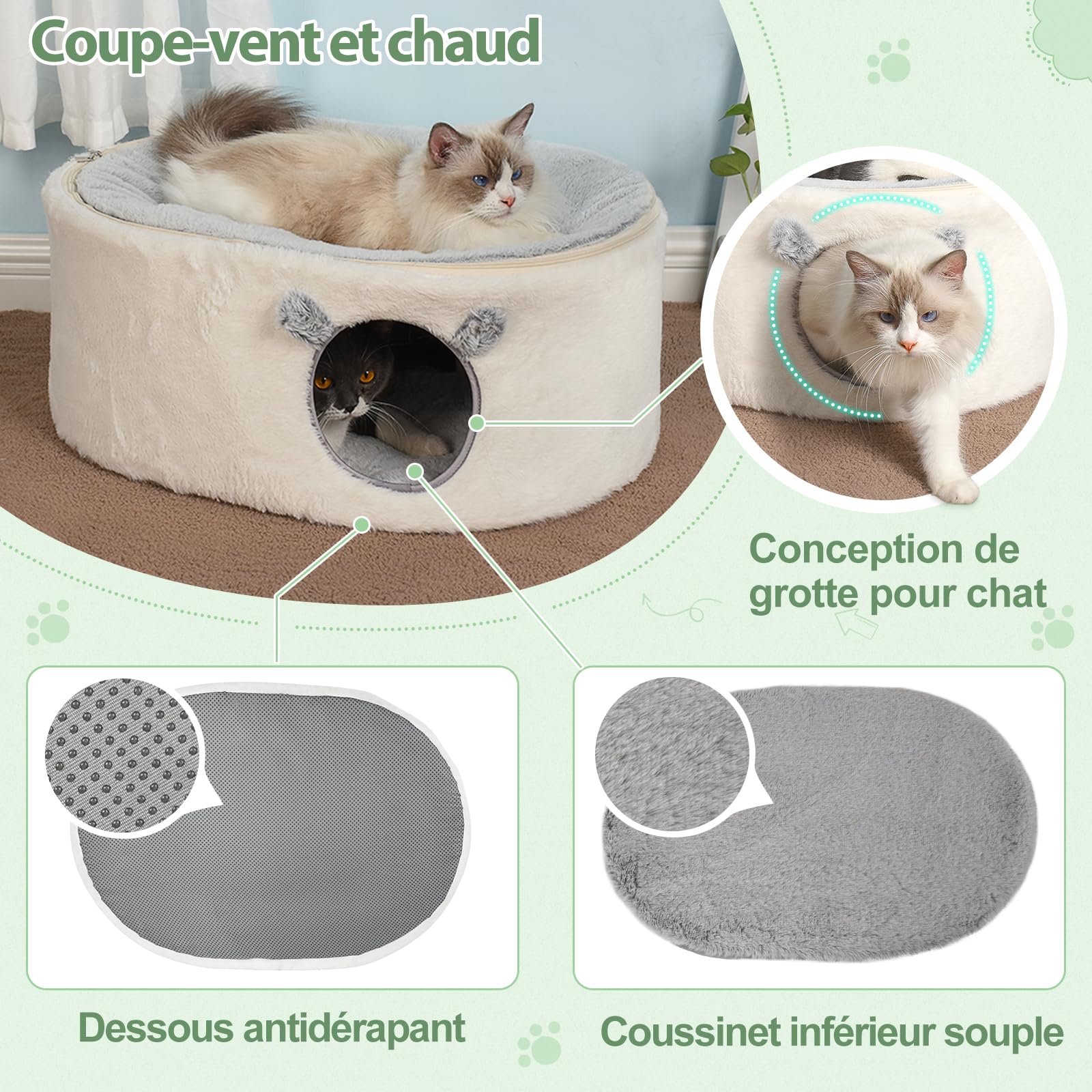 GUUSII HOME Surélevé Lit pour Chats Chaton Maison Chiot Cabane 2 Niveaux Animal de Compagnie Grotte Interieur Fermé Cachette Igloo Chat avec Housse Lavable Assemblage Facile 60 * 45 * 27cm