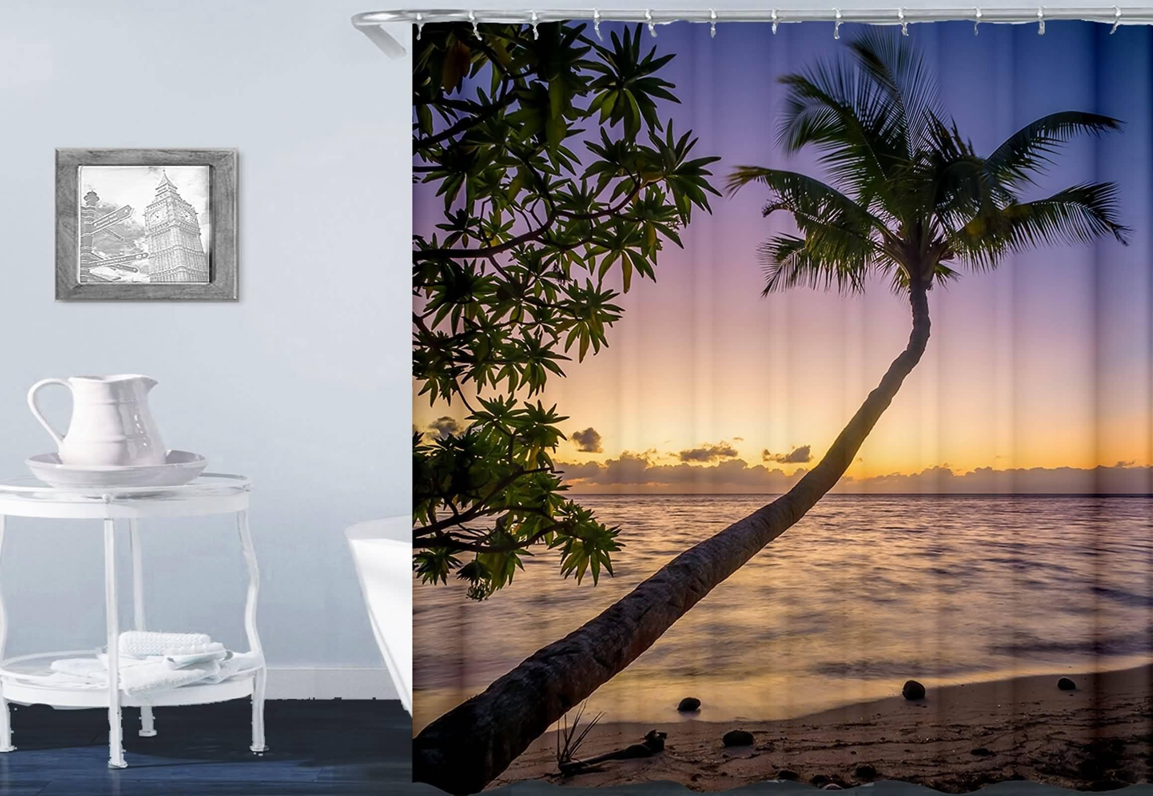 Tenda Doccia 180x200 Tessuto Poliestere, Multicolore Cocco e spiaggia Tenda doccia in tessuto per bagno