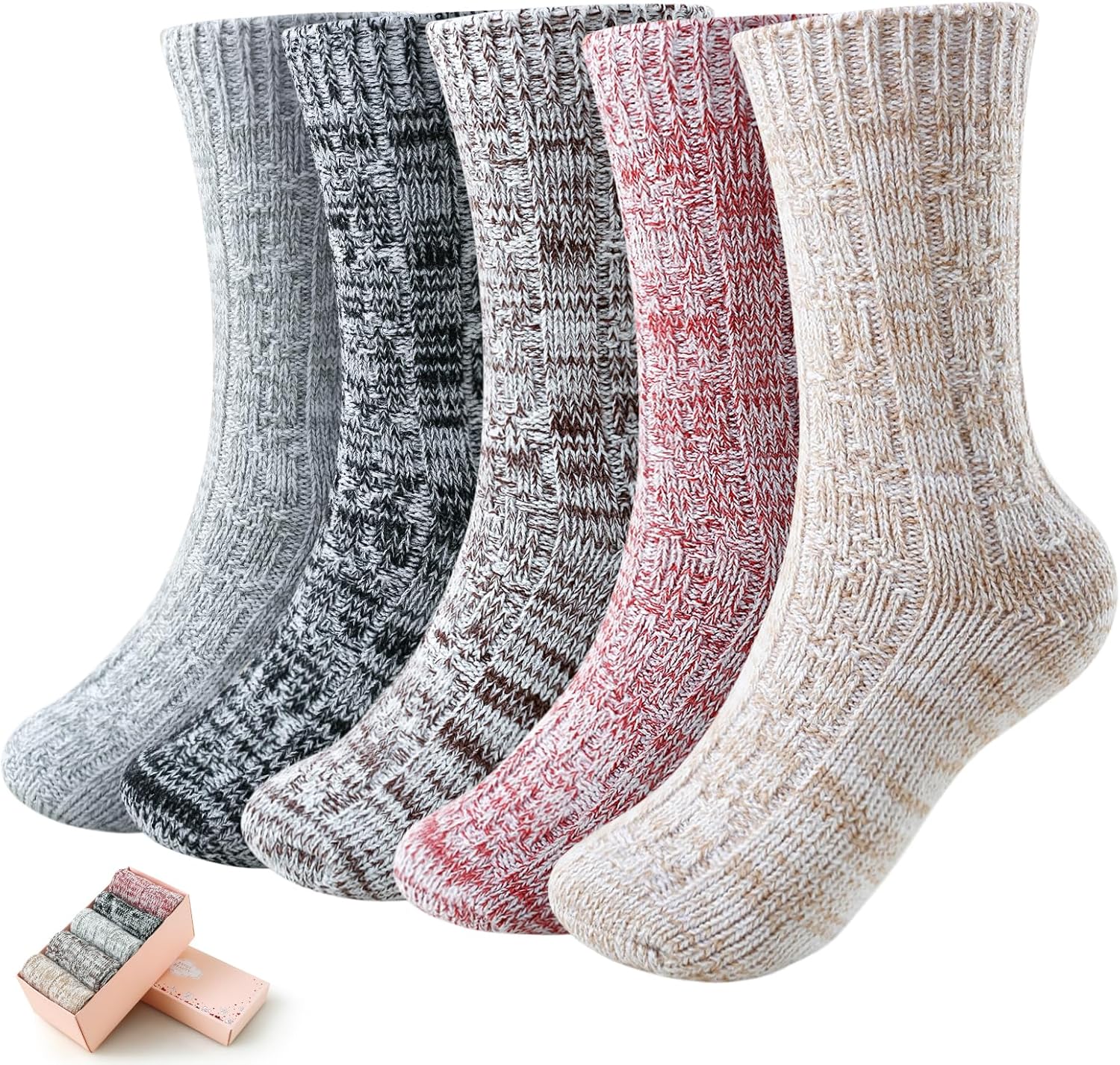 SISOSOCK 5 Pairs Knit Soft Womens Socks, Winter Warm Thick Comfy Vintage Casual Home Sleep Socks, Perfect Gifts for Women