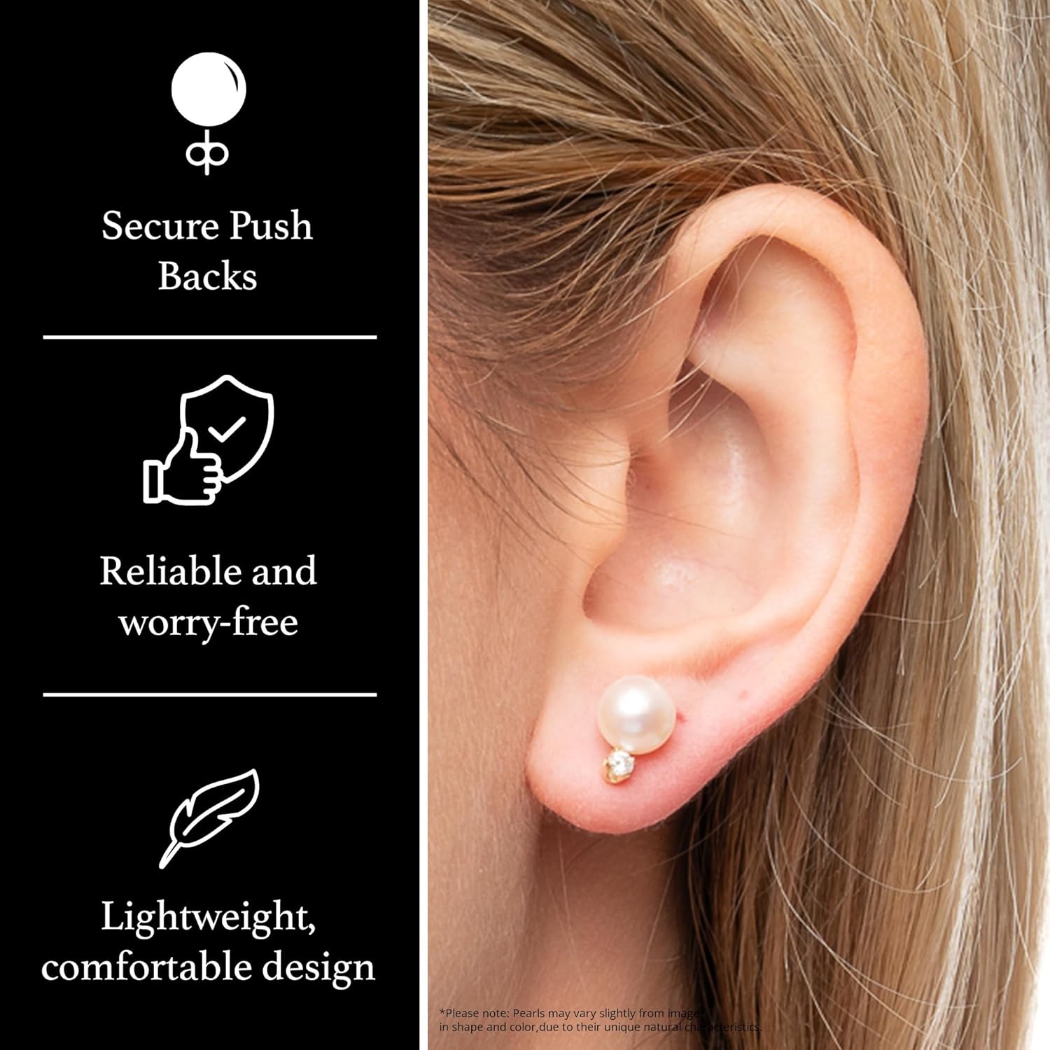 14K Yellow Gold AAA Quality Genuine Akoya Saltwater Cultured Pearl and Diamond Stud Earrings for Women