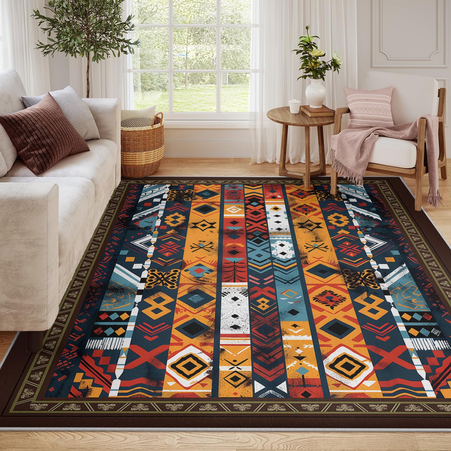 Tapis de cuisine 160x230cm aztèque géométrique lavable tapis de sol à poil bas